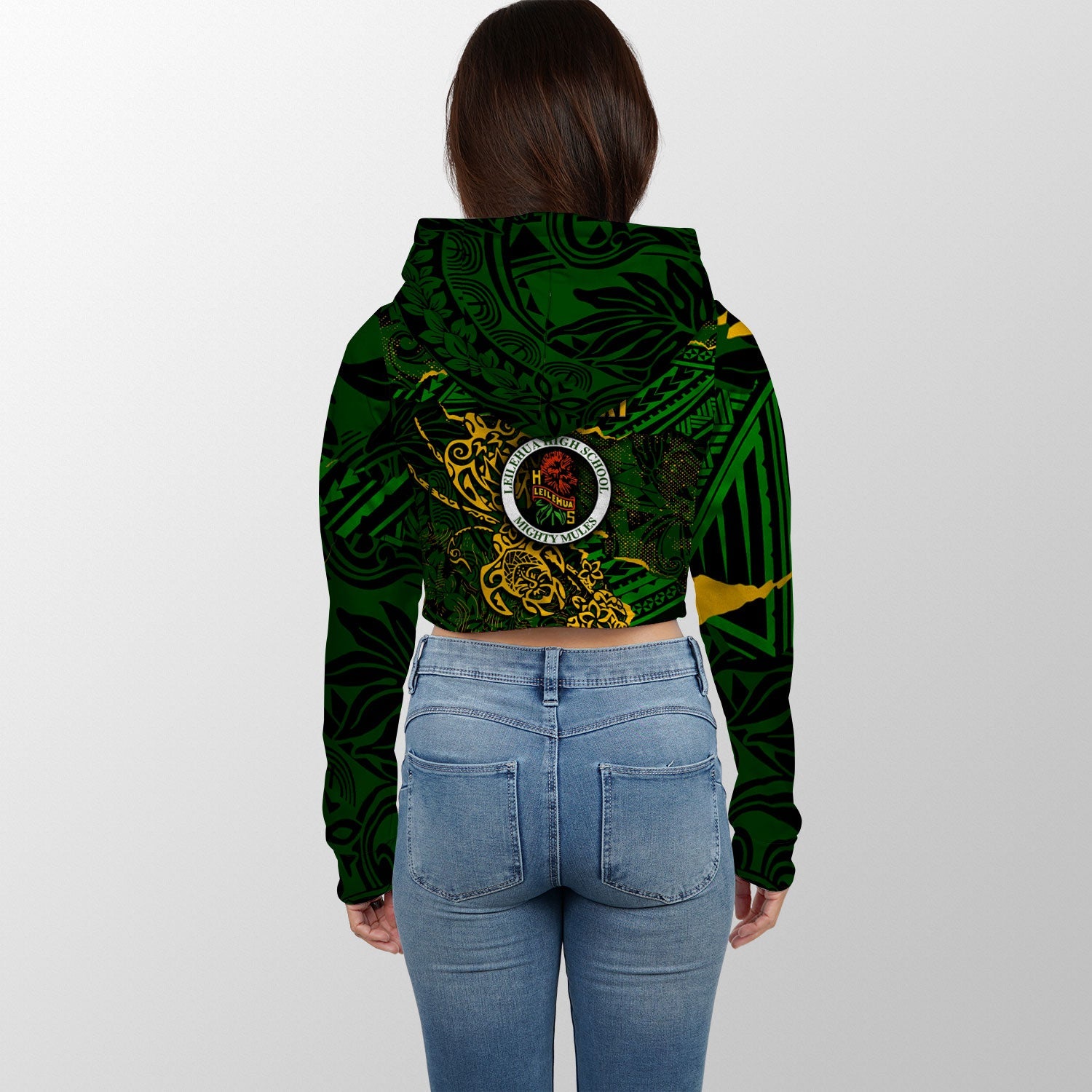 Hawaii Leilehua High School Custom Croptop Hoodie Polynesian Turtle Style