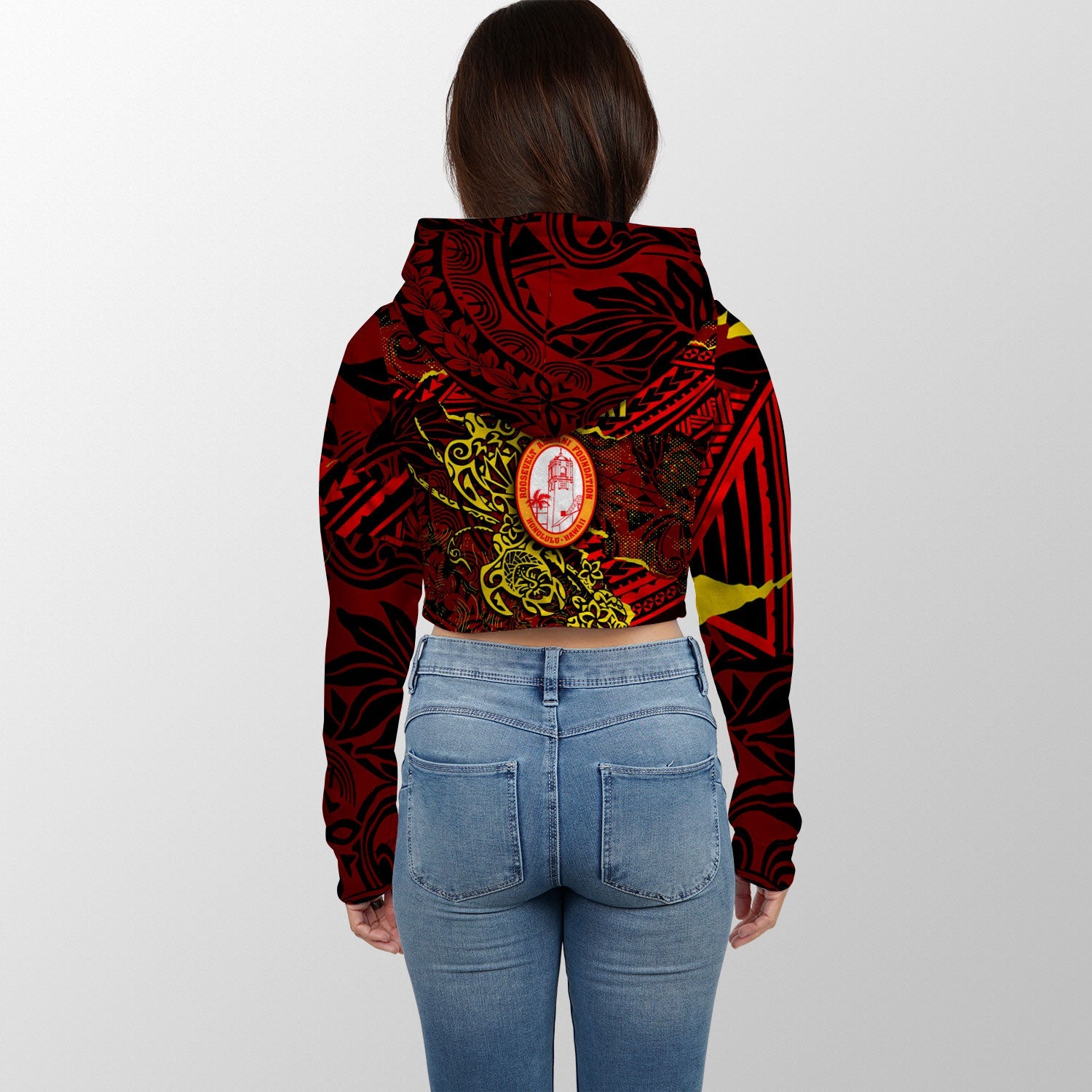 Hawaii Roosevelt High School Custom Croptop Hoodie Polynesian Turtle Style