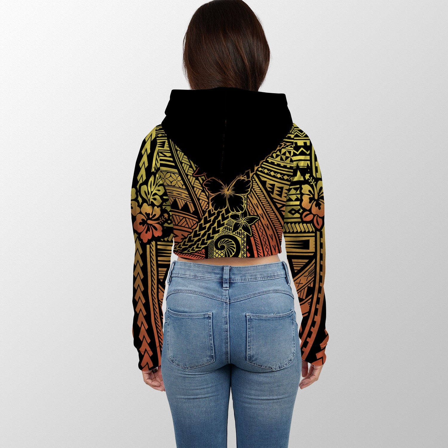 Hawaiian Reggae Croptop Hoodie Polynesian Hibiscus Style