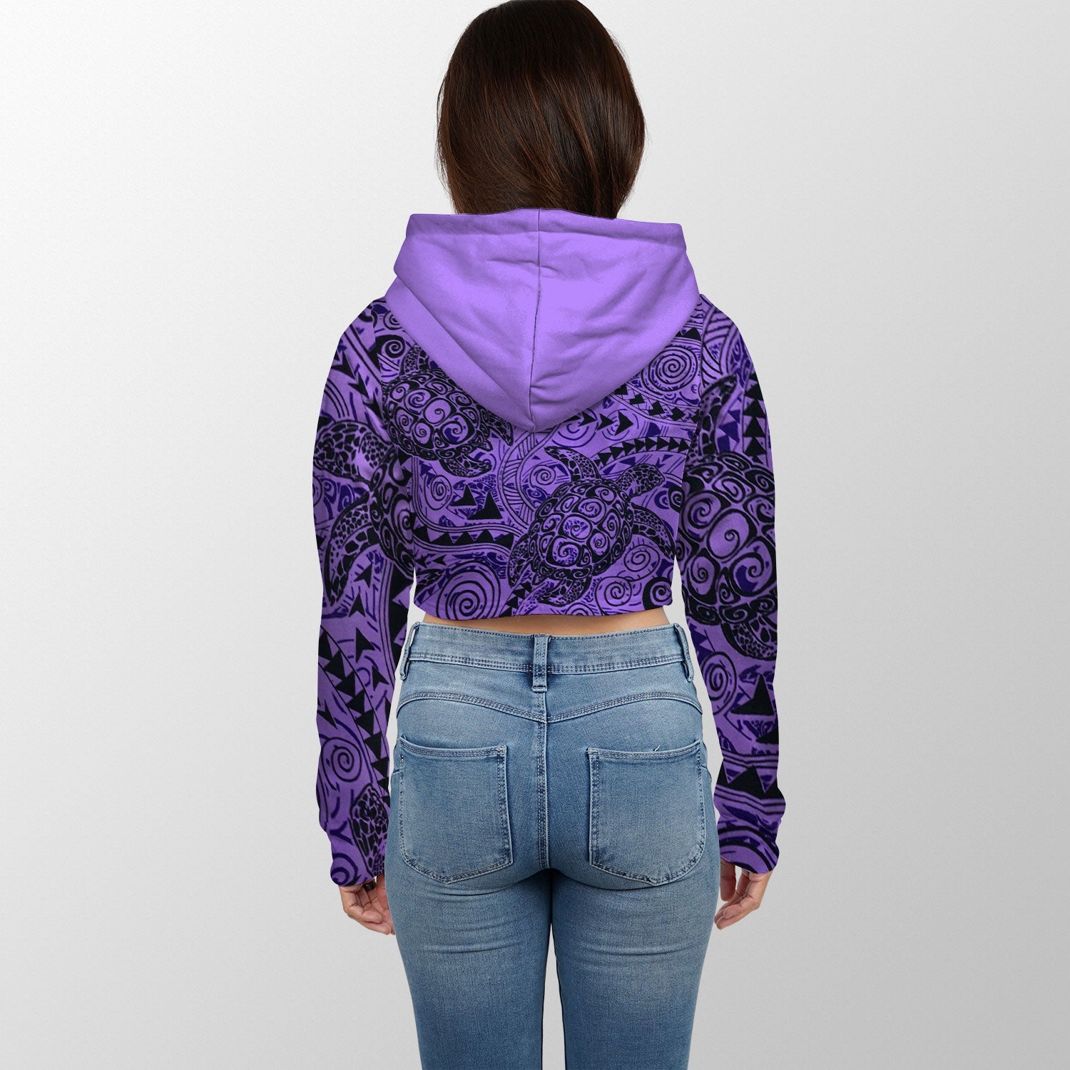 Hawaii Polynesian Turtle Croptop Hoodie Purple Style