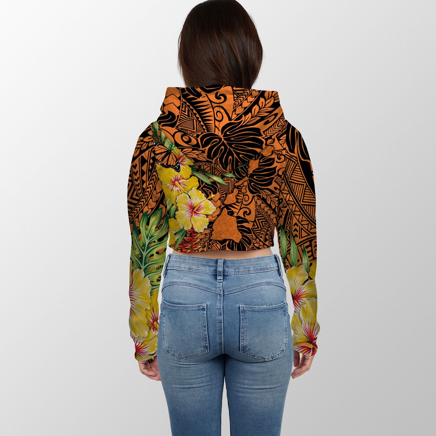 Hawaii Croptop Hoodie Kamehameha Butterfly Tropical Style