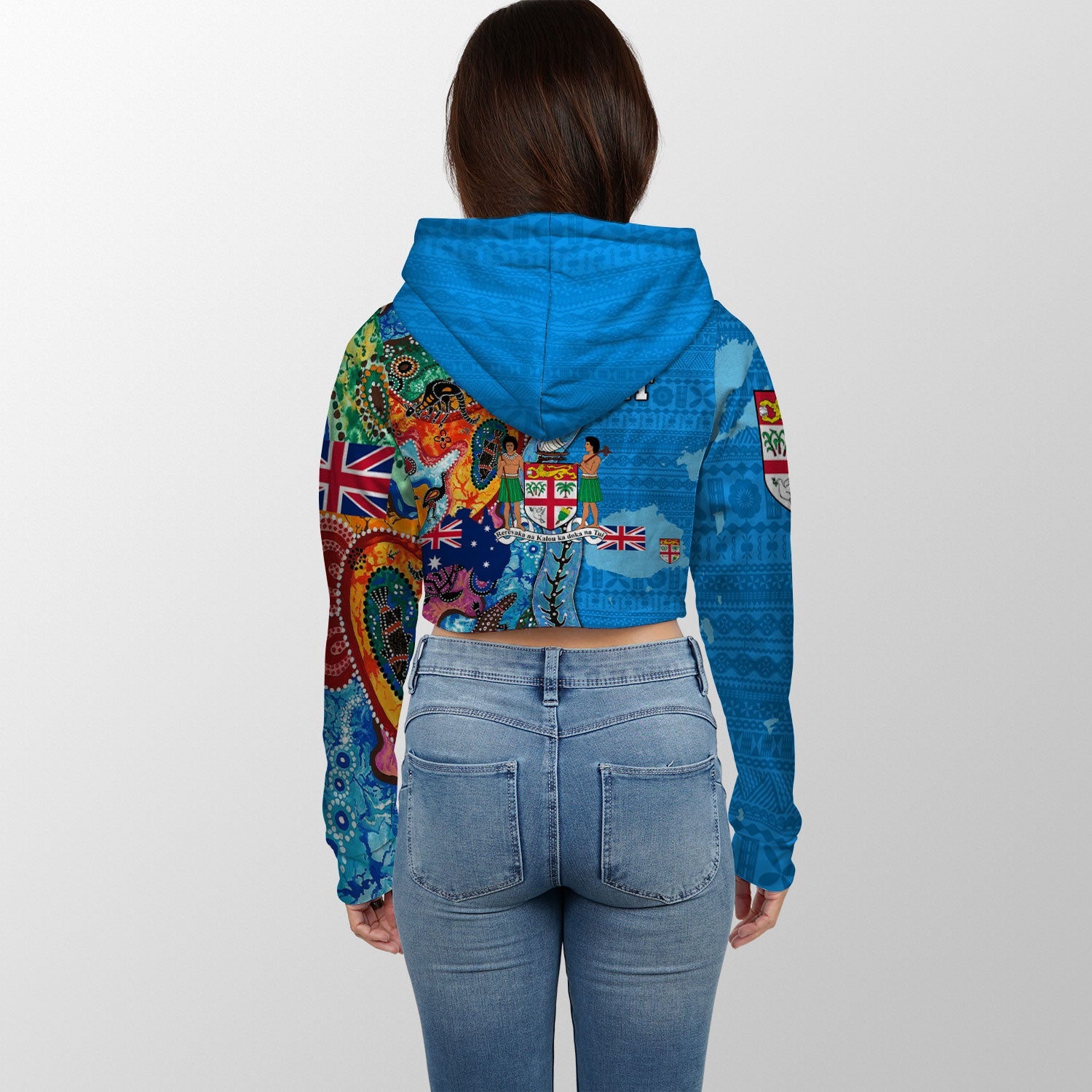 Custom Fiji Tapa & Australia Aboriginal Croptop Hoodie