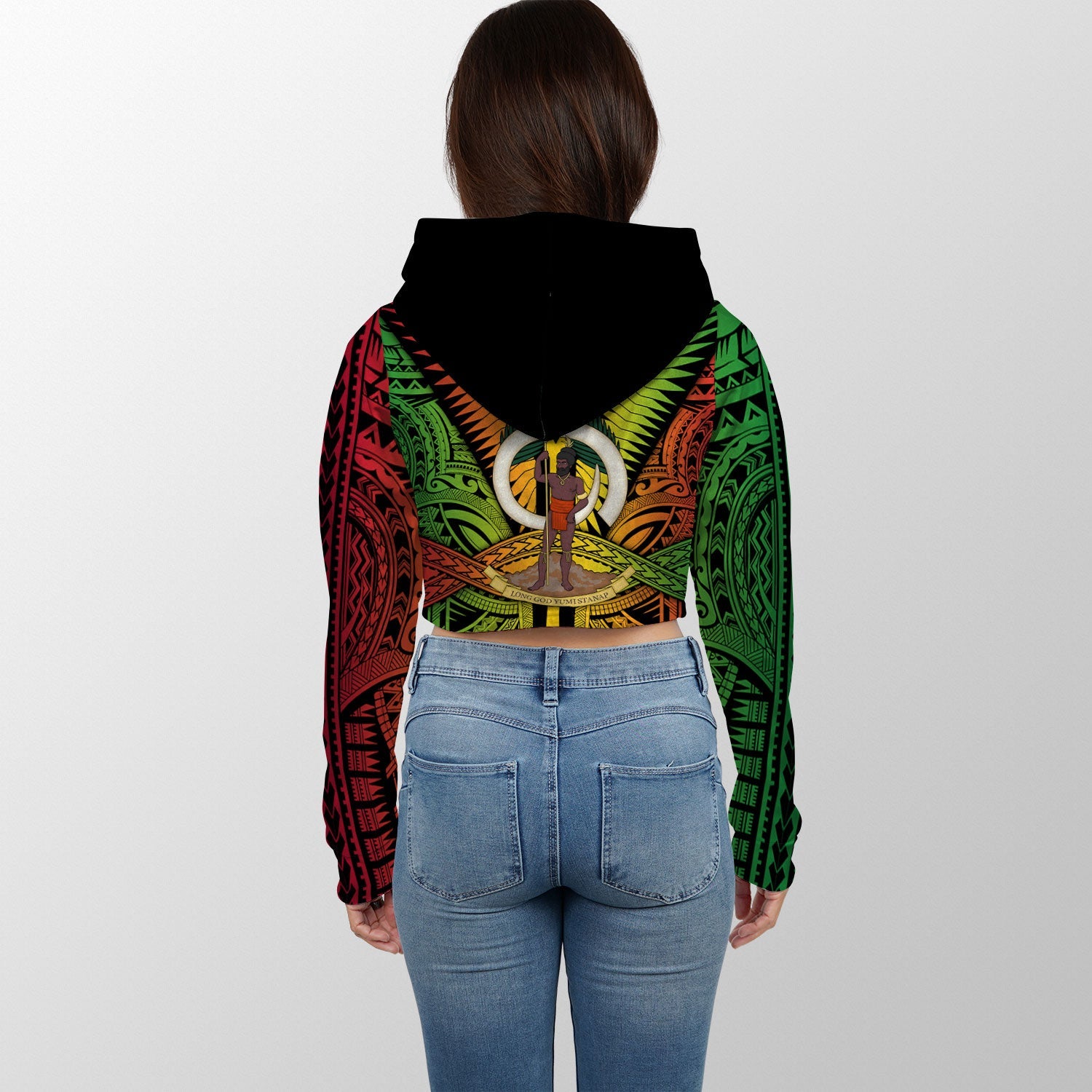 Vanuatu Croptop Hoodie Coat Of Arms Reggae Style