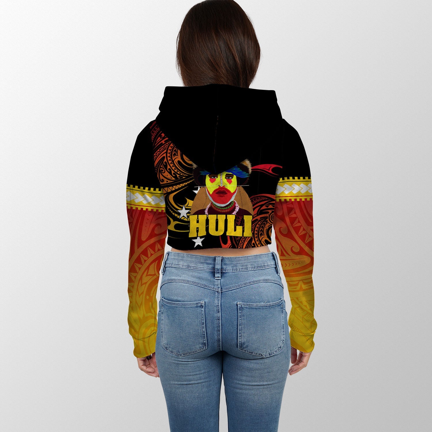 Papua New Guinea Croptop Hoodie Huli Wigmen Style