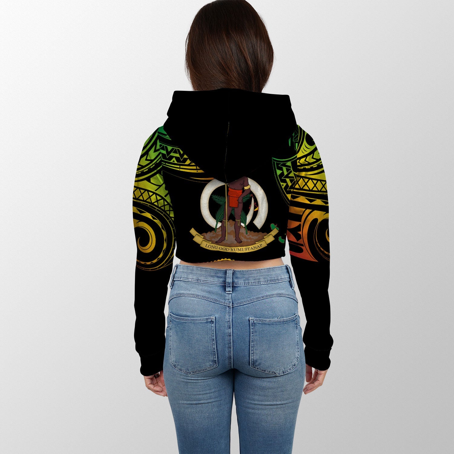 Vanuatu Proud To Be Ni-Van Croptop Hoodie Coat Of Arms Reggae Style