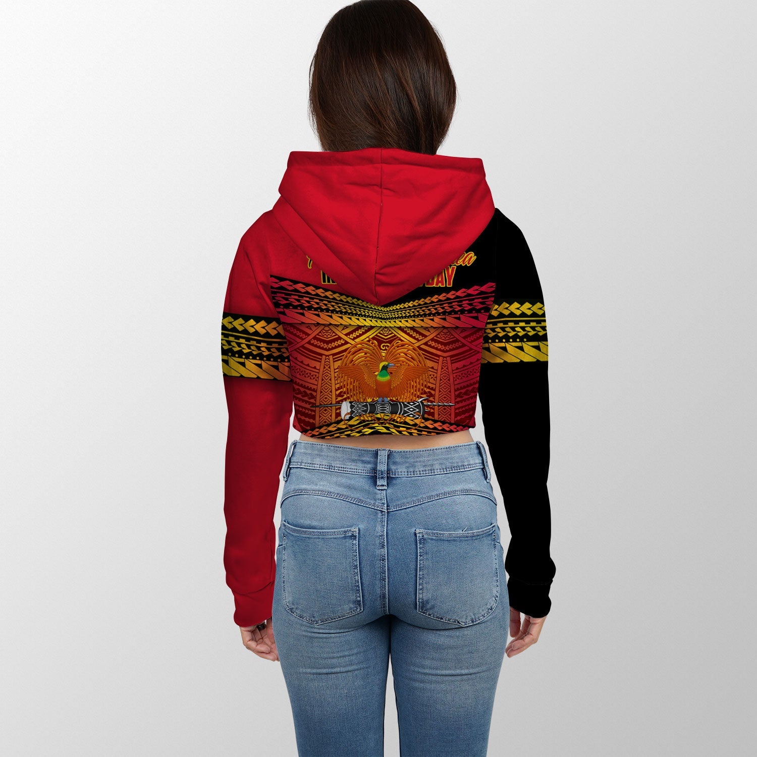 Papua New Guinea Independence Day Croptop Hoodie PNG Emblem Style