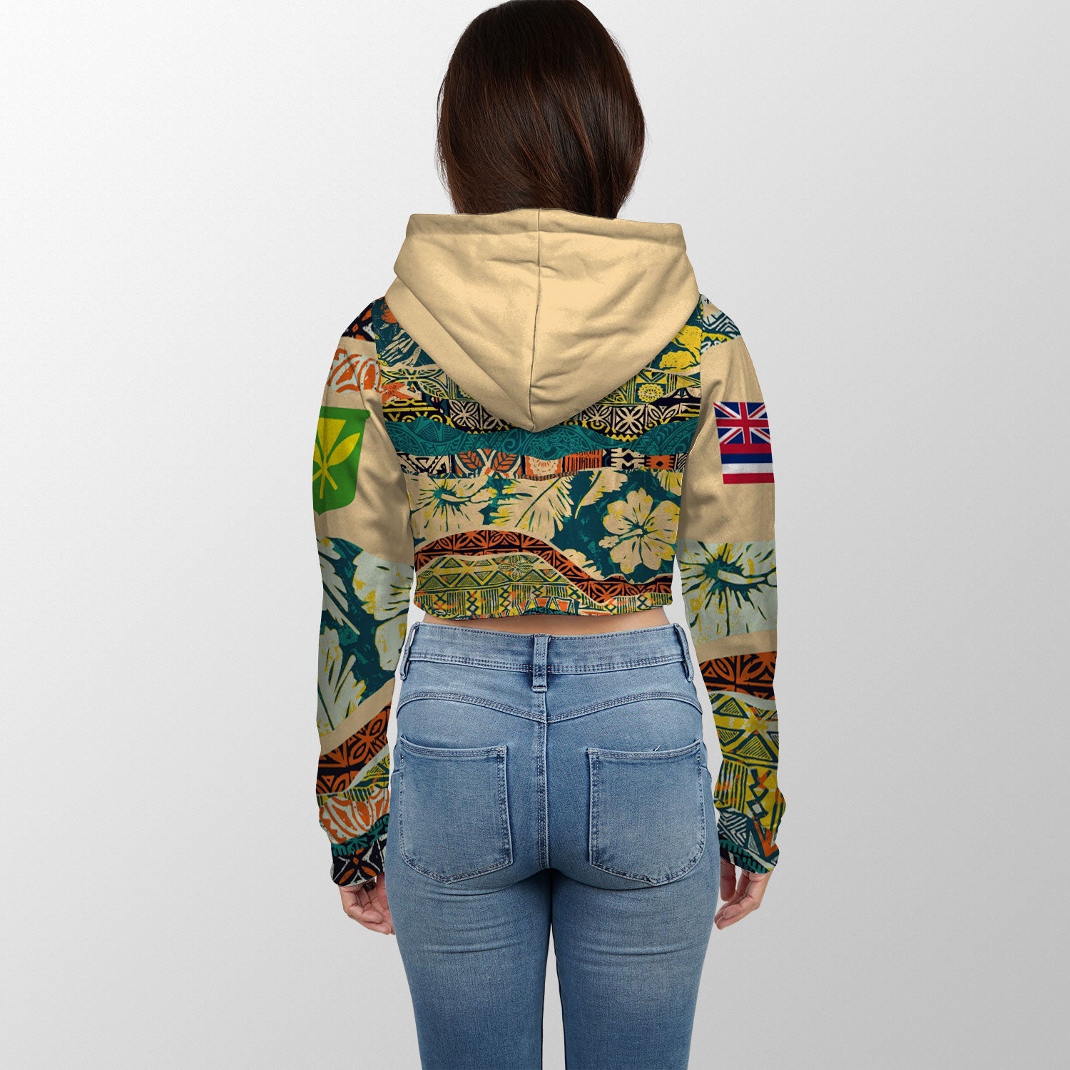 Hawaii Flag Croptop Hoodie Coat Of Arm Style