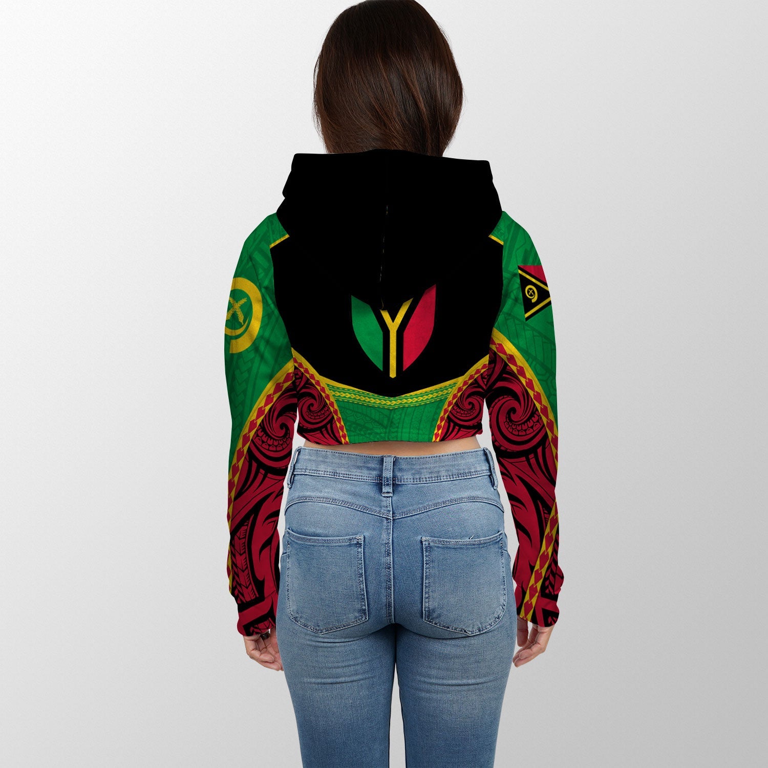 Custom Vanuatu Flag & Coat Of Arms Croptop Hoodie Black Style