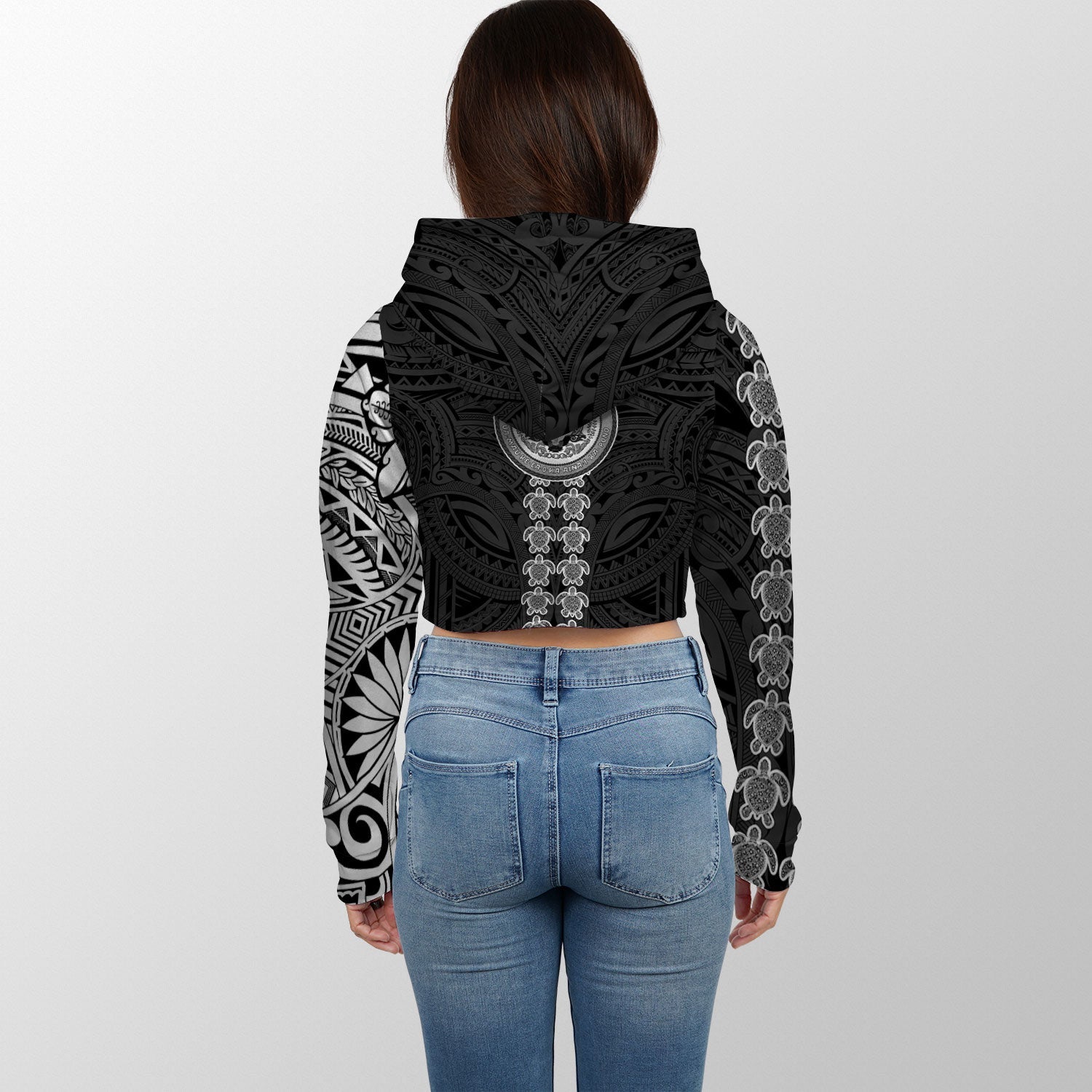 Hawaii Seal Polynesian Turtle Line Croptop Hoodie