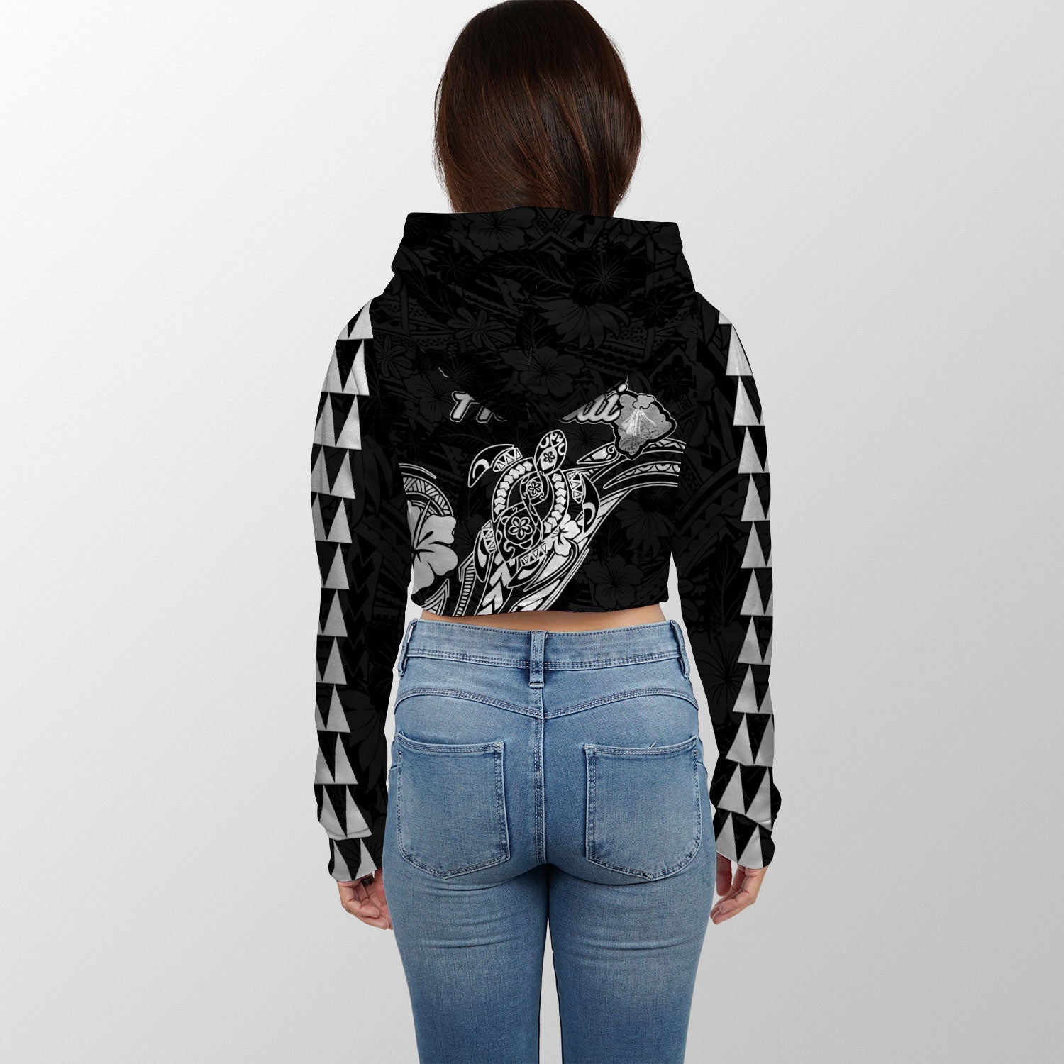 Hawaii Seal Croptop Hoodie Turtle & Map Style