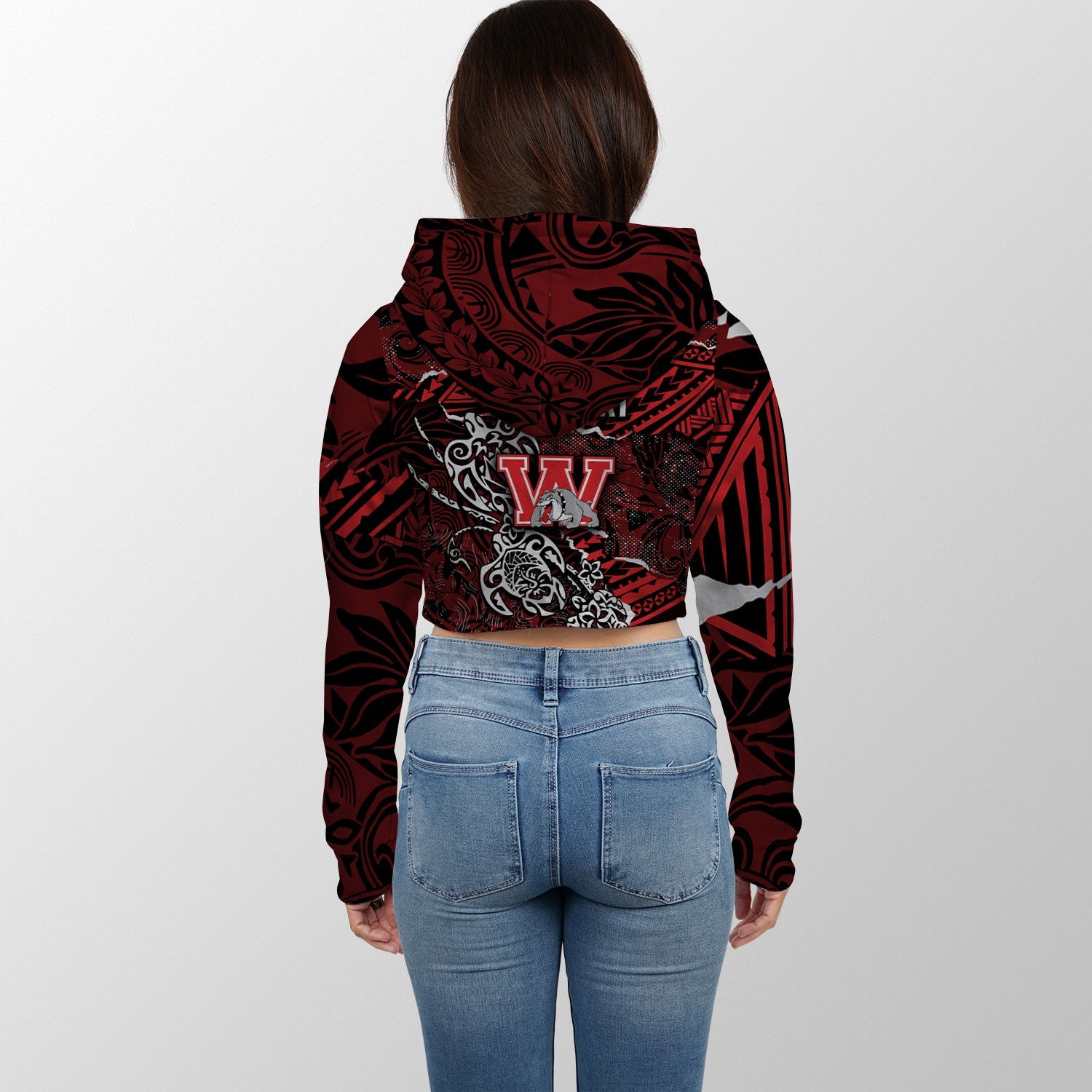 Hawaii Waialua High & Intermediate School Custom Croptop Hoodie Polynesian Turtle Style