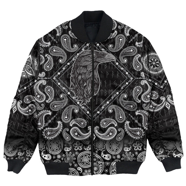 Viking Bomber Jacket Crow Black with Bandana Paisley Style