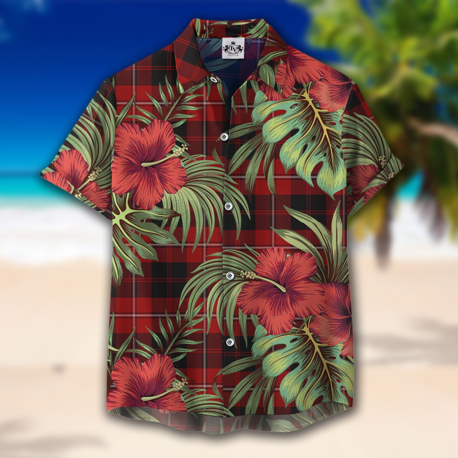 Scottish Tartan Cunningham 02 Clan Hawaiian Shirt Hibiscus - Tropical Garden Style