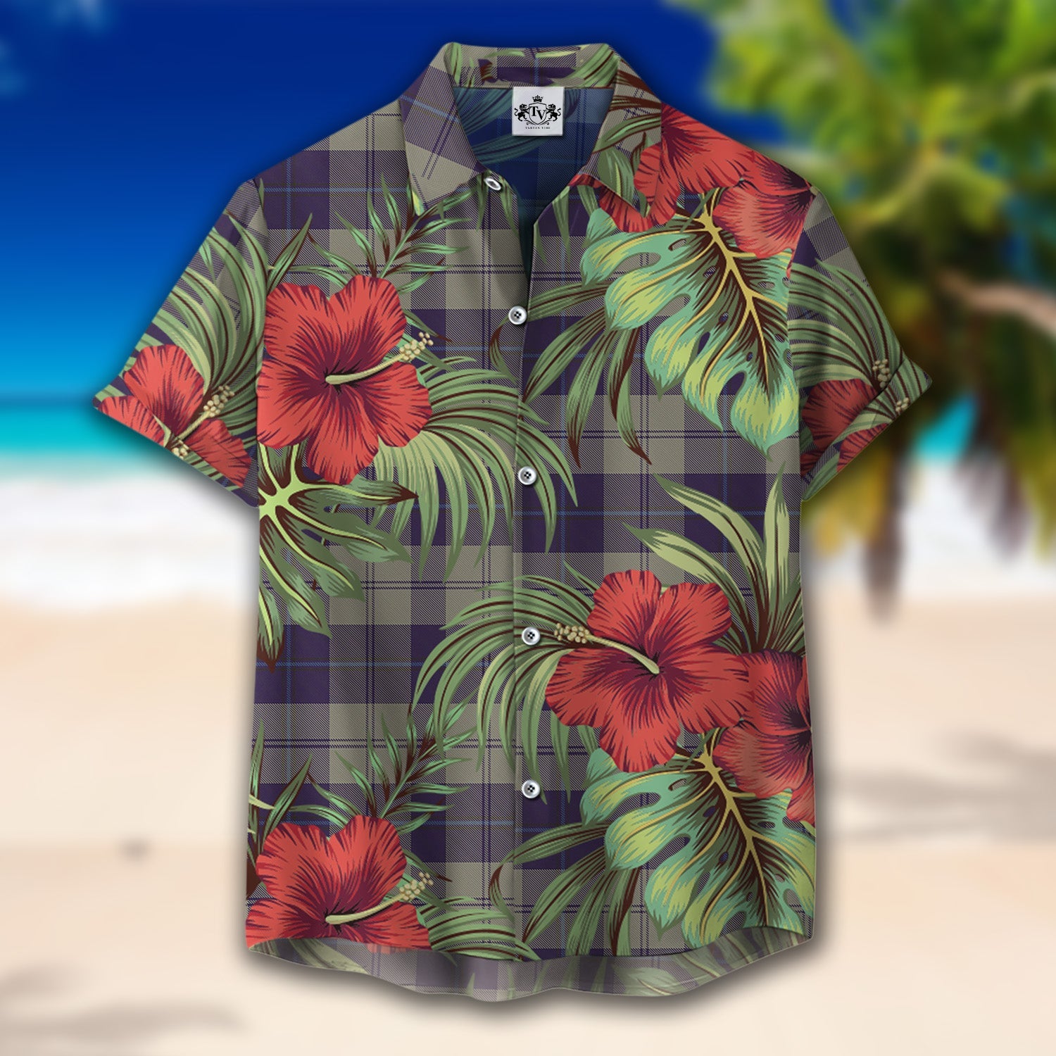 Scottish Tartan Cunningham Dress Blue Dancers Clan Hawaiian Shirt Hibiscus - Tropical Garden Style