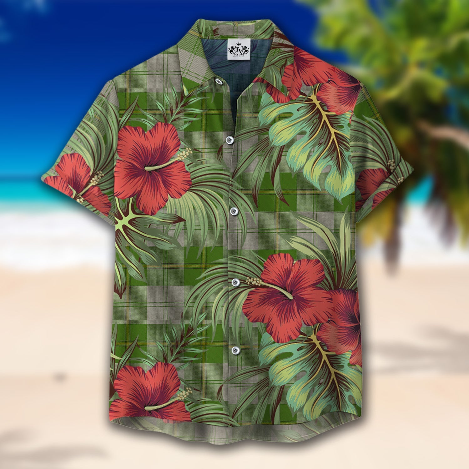 Scottish Tartan Cunningham Dress Green Dancers Clan Hawaiian Shirt Hibiscus - Tropical Garden Style