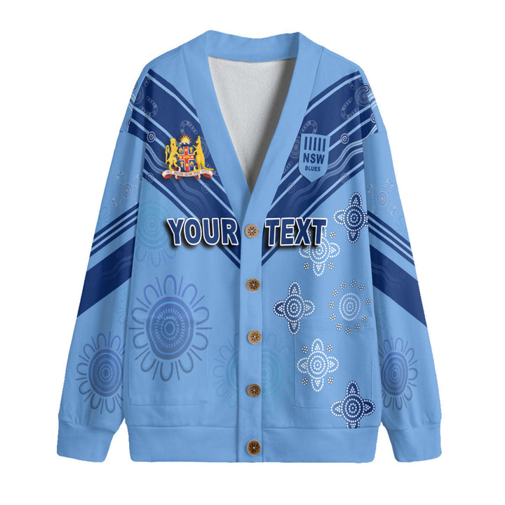 Custom NSW Blues Rugby Fleece Cardigan Aussie New South Wales