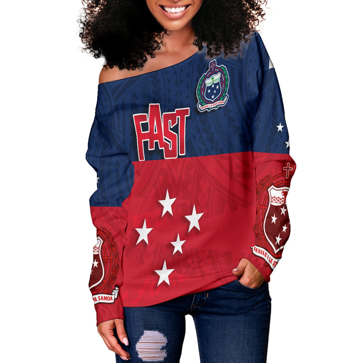 Custom Samoa Women Off Shoulder Sweatshirt FAST Always Proud