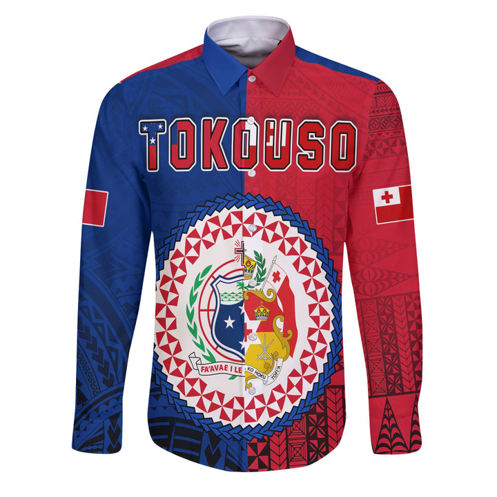 Custom Samoa and Tonga Long Sleeve Button Shirt Together Tokouso