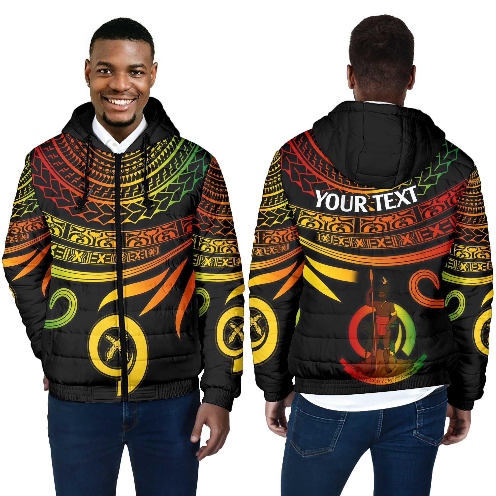 Custom Vanuatu Men Hooded Padded Jacket Happy Independence Polynesian Proud To Be A Ni Van V2