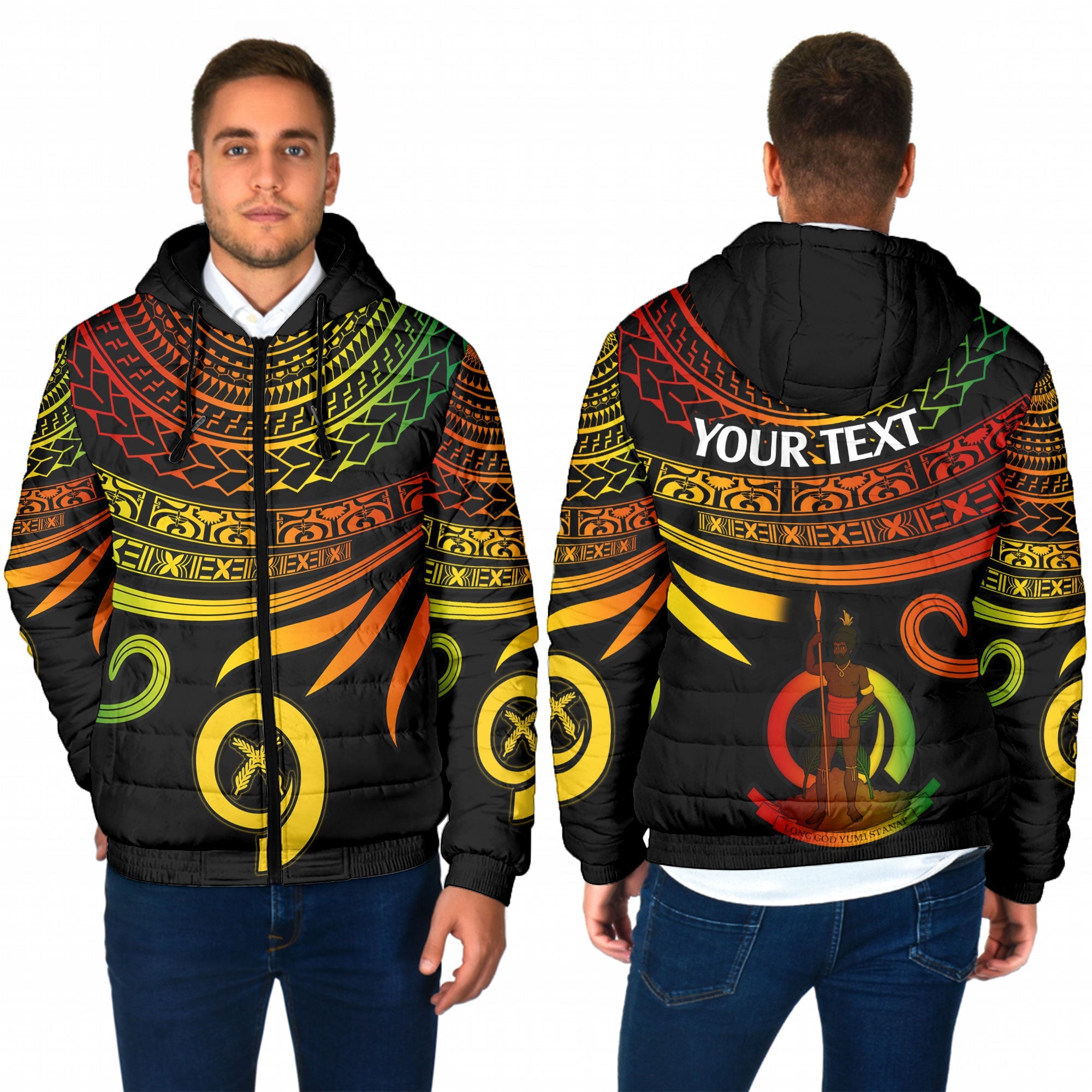 Custom Vanuatu Men Hooded Padded Jacket Happy Independence Polynesian Proud To Be A Ni Van V2