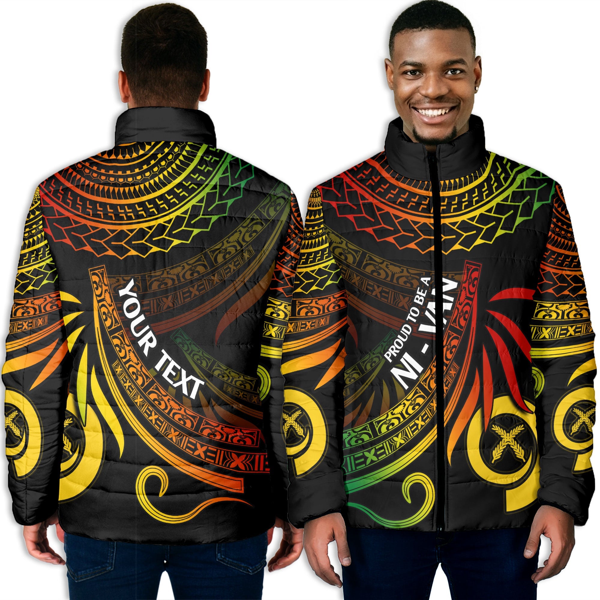 Custom Vanuatu Men Padded Jacket Happy Independence Polynesian Proud To Be A Ni Van V1