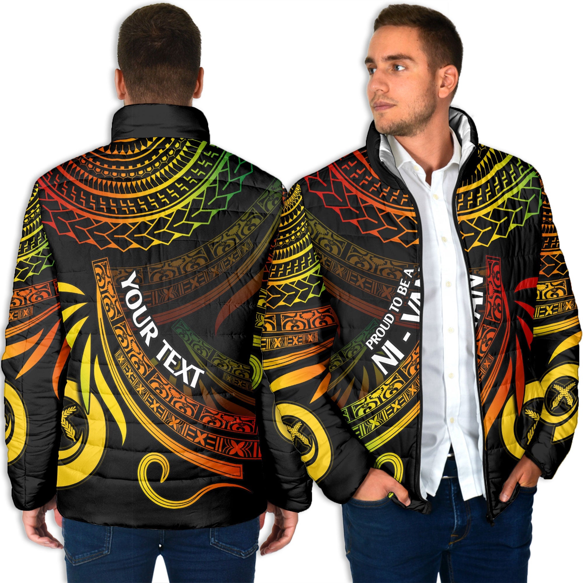 Custom Vanuatu Men Padded Jacket Happy Independence Polynesian Proud To Be A Ni Van V1