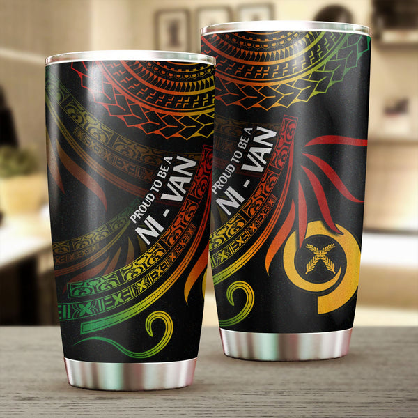 Custom Vanuatu Stainless Steel Glitter Tumbler Happy Independence Polynesian Proud To Be A Ni Van V1