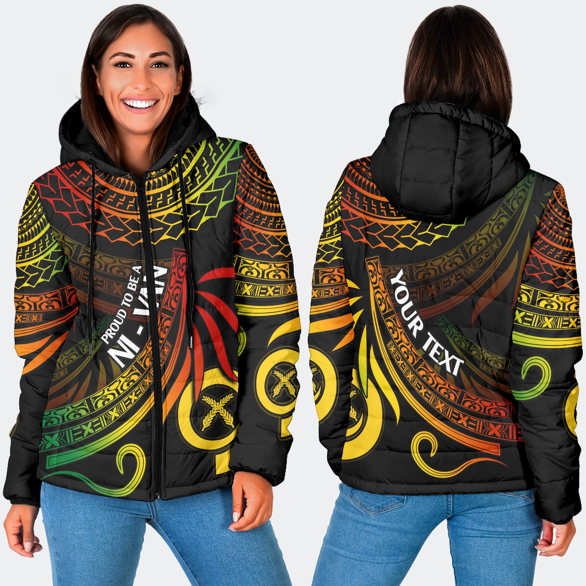 Custom Vanuatu Women Hooded Padded Jacket Happy Independence Polynesian Proud To Be A Ni Van V1