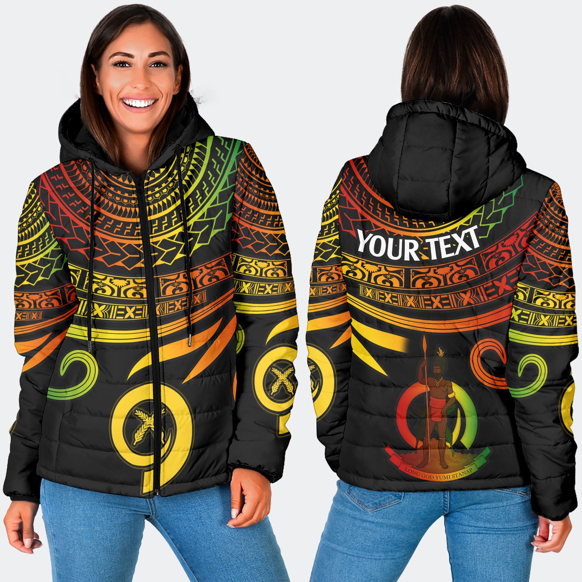 Custom Vanuatu Women Hooded Padded Jacket Happy Independence Polynesian Proud To Be A Ni Van V2