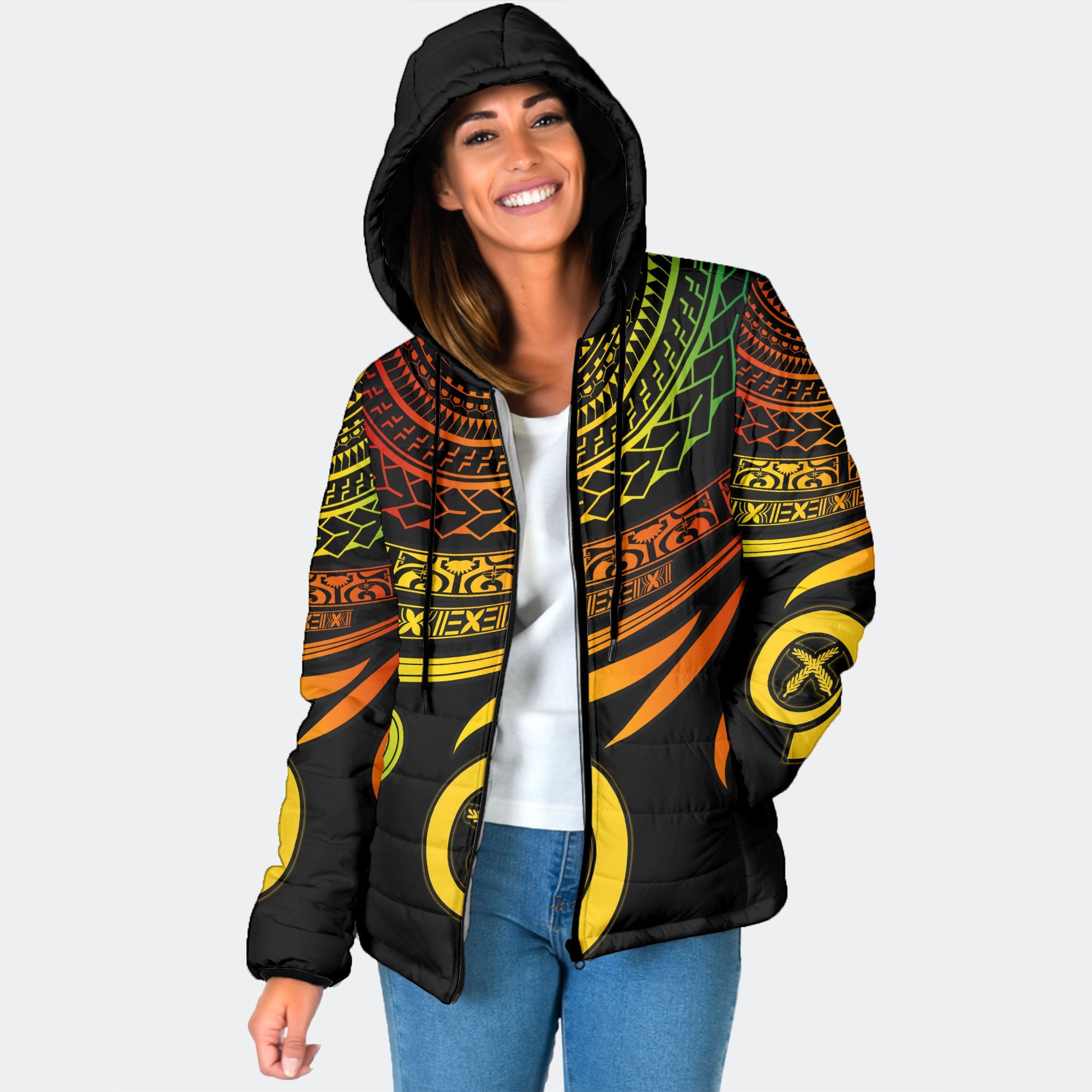 Custom Vanuatu Women Hooded Padded Jacket Happy Independence Polynesian Proud To Be A Ni Van V2