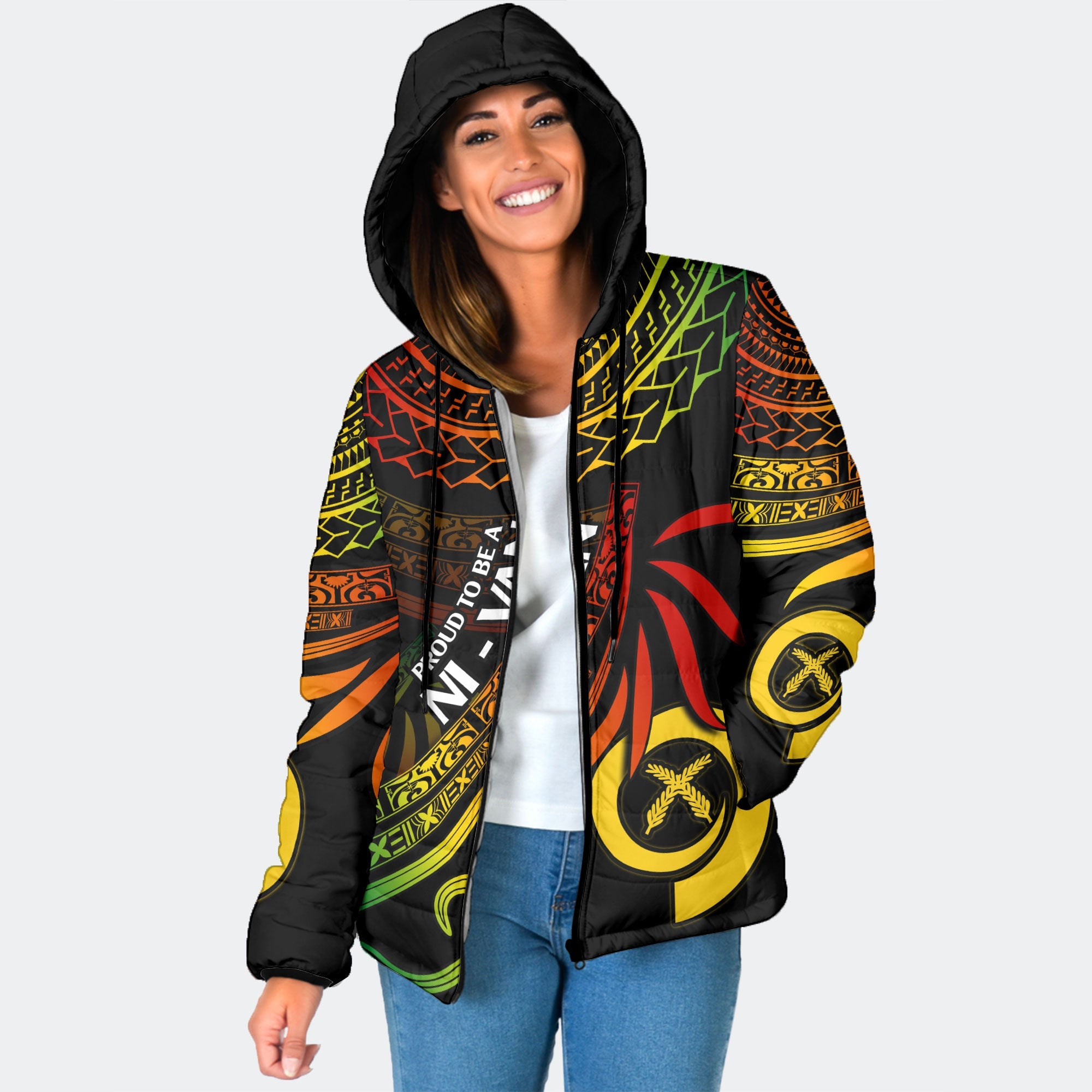 Custom Vanuatu Women Hooded Padded Jacket Happy Independence Polynesian Proud To Be A Ni Van V1