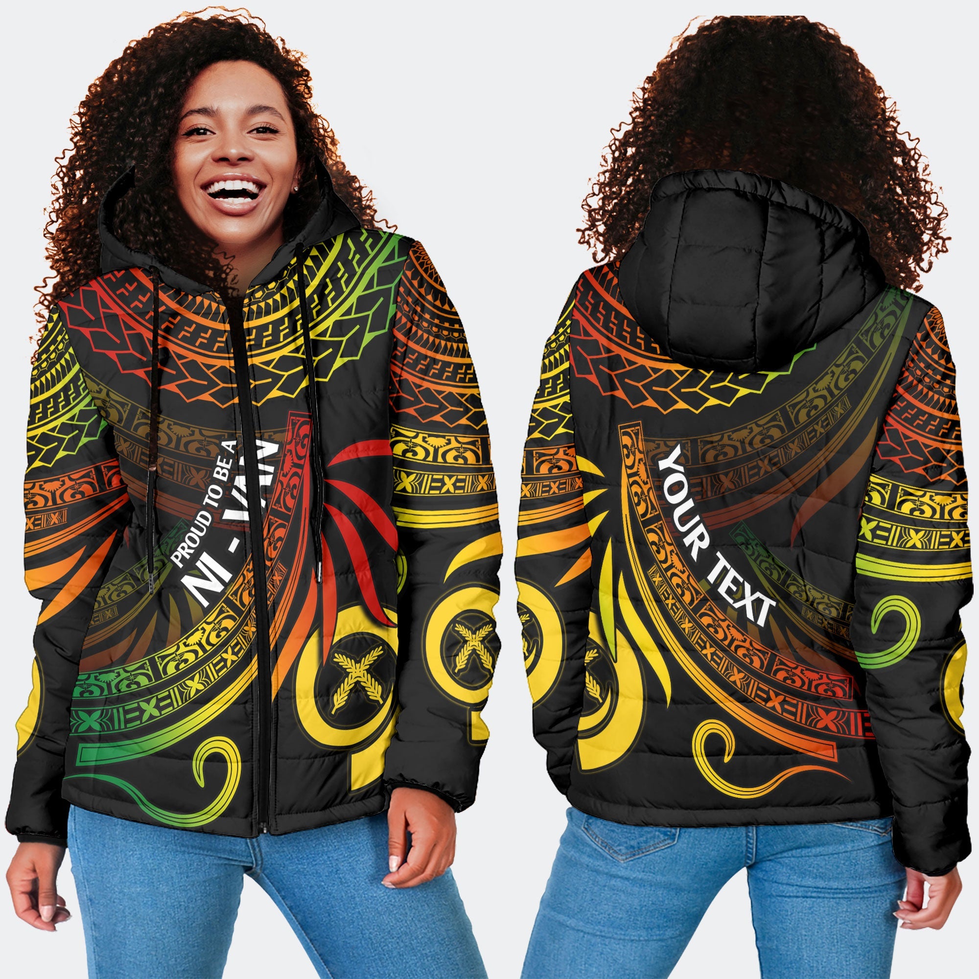 Custom Vanuatu Women Hooded Padded Jacket Happy Independence Polynesian Proud To Be A Ni Van V1