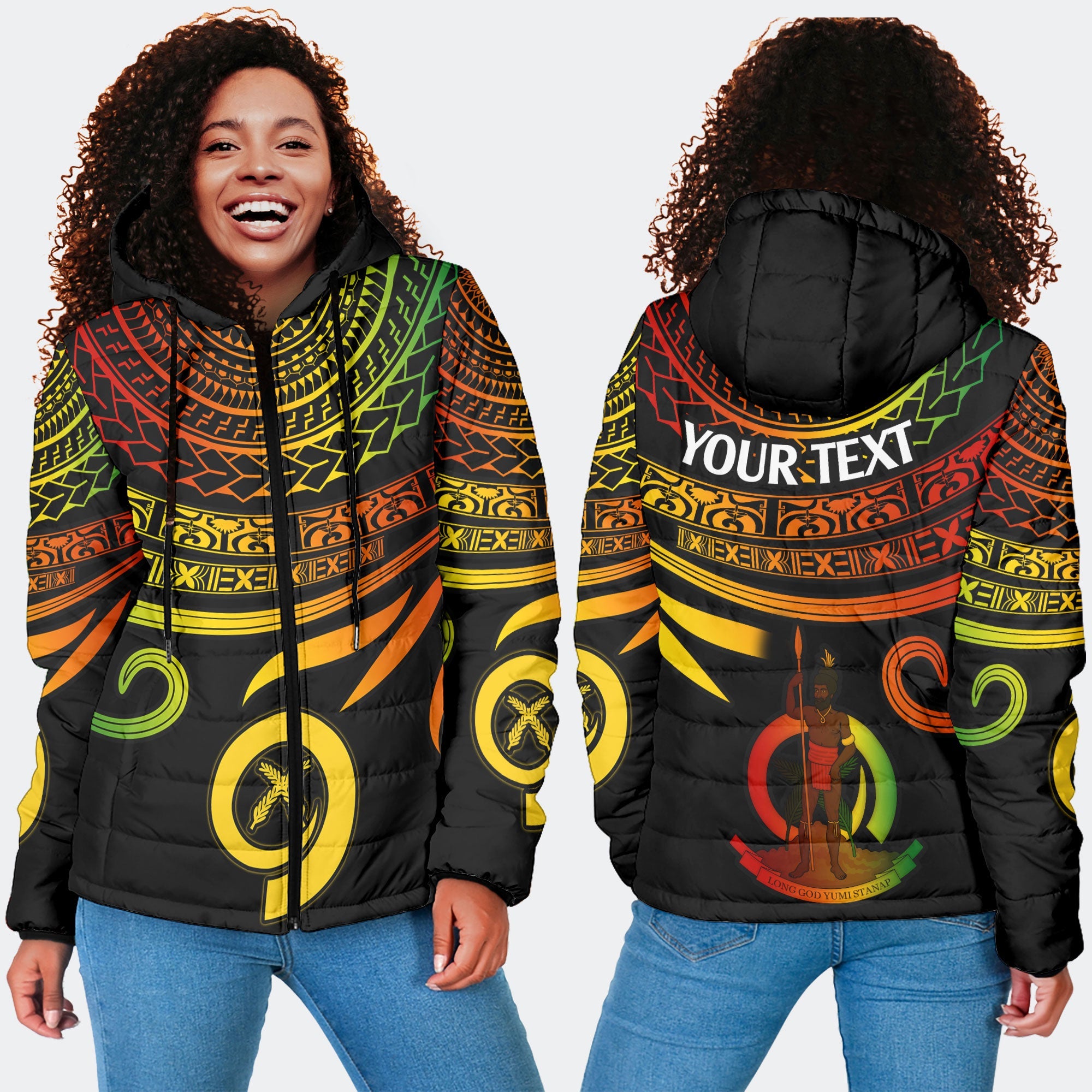 Custom Vanuatu Women Hooded Padded Jacket Happy Independence Polynesian Proud To Be A Ni Van V2