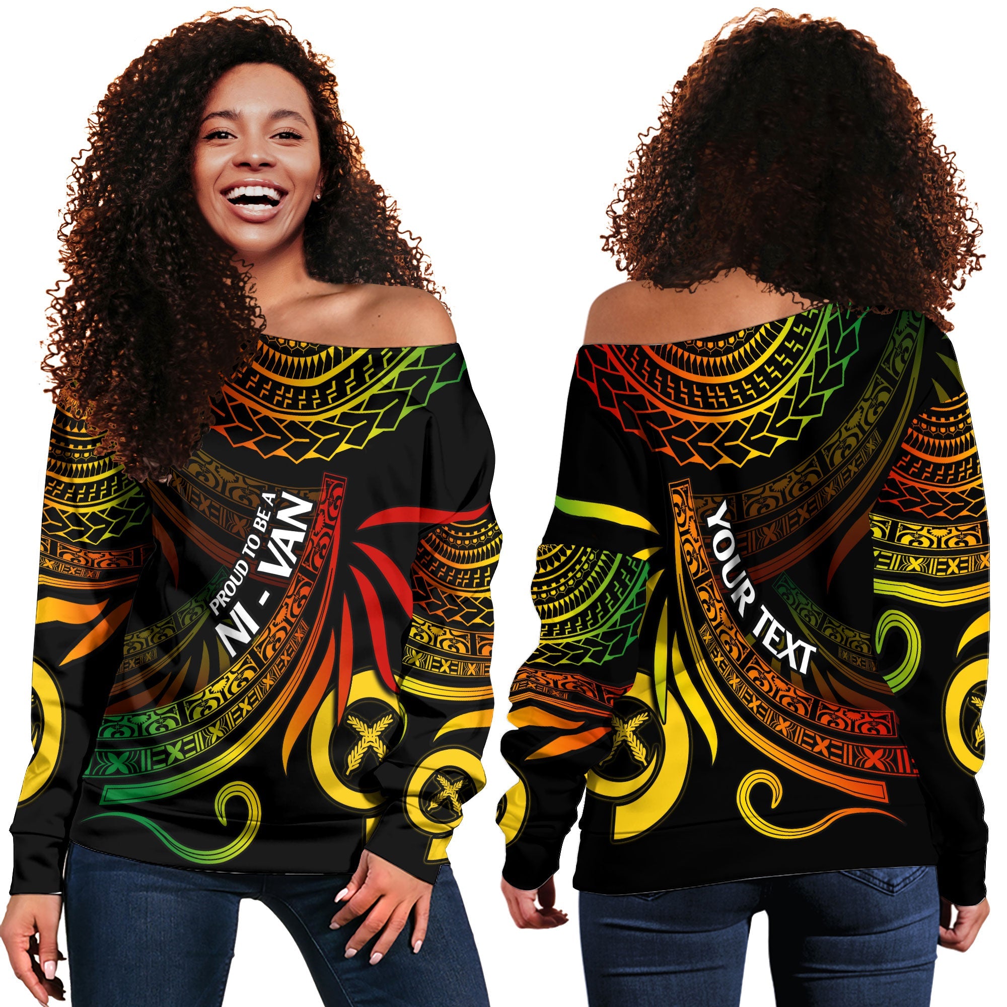 Custom Vanuatu Women Off Shoulder Sweatshirt Happy Independence Polynesian Proud To Be A Ni Van V1