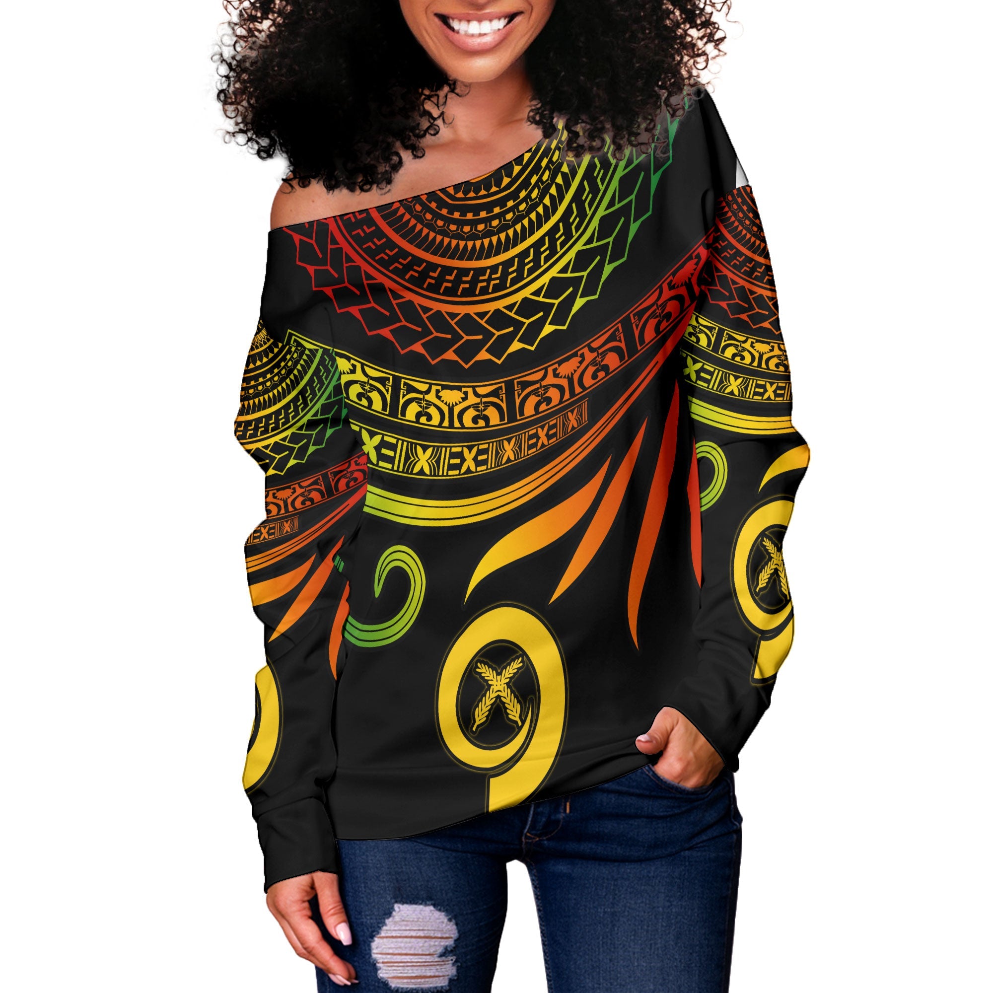 Custom Vanuatu Women Off Shoulder Sweatshirt Happy Independence Polynesian Proud To Be A Ni Van V2