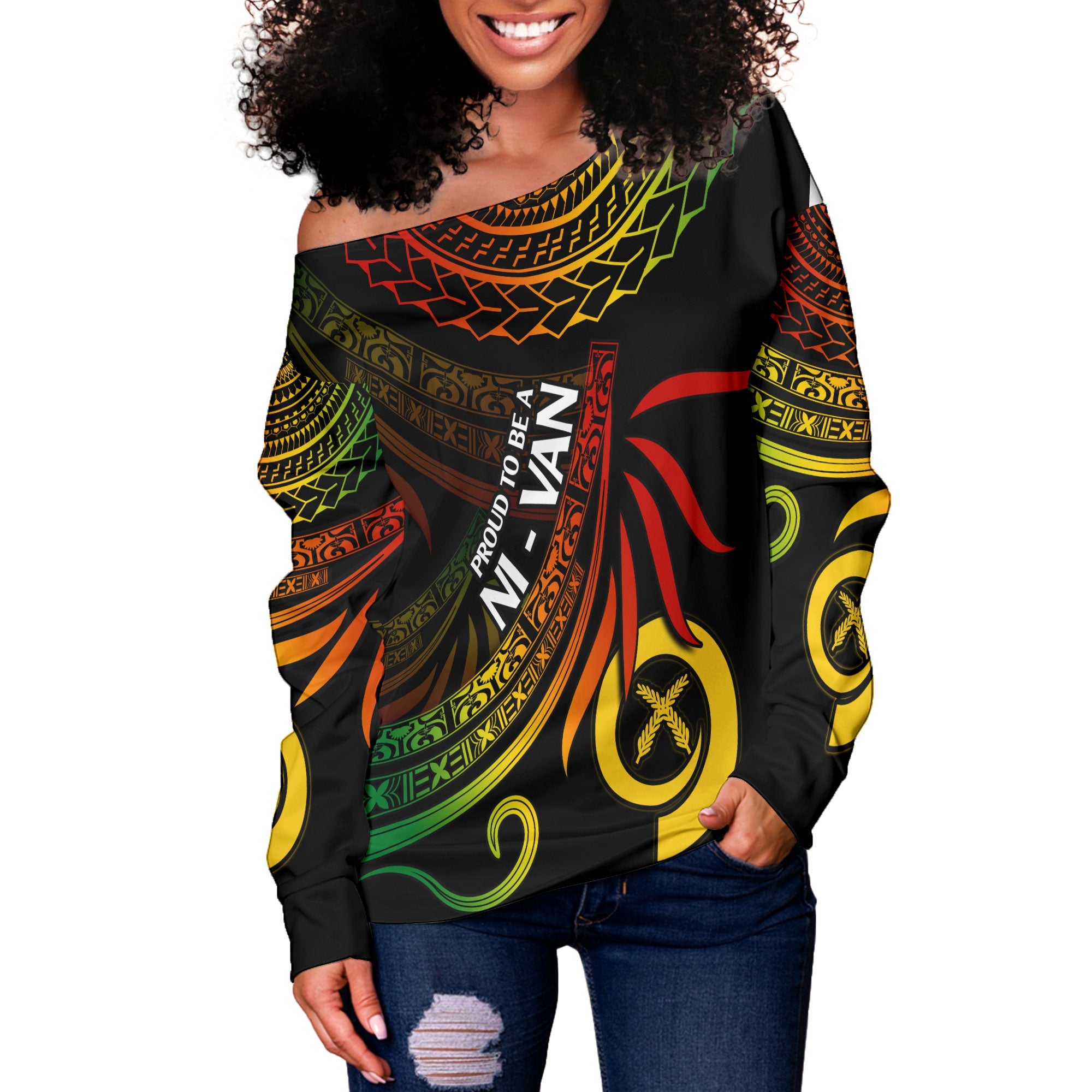 Custom Vanuatu Women Off Shoulder Sweatshirt Happy Independence Polynesian Proud To Be A Ni Van V1