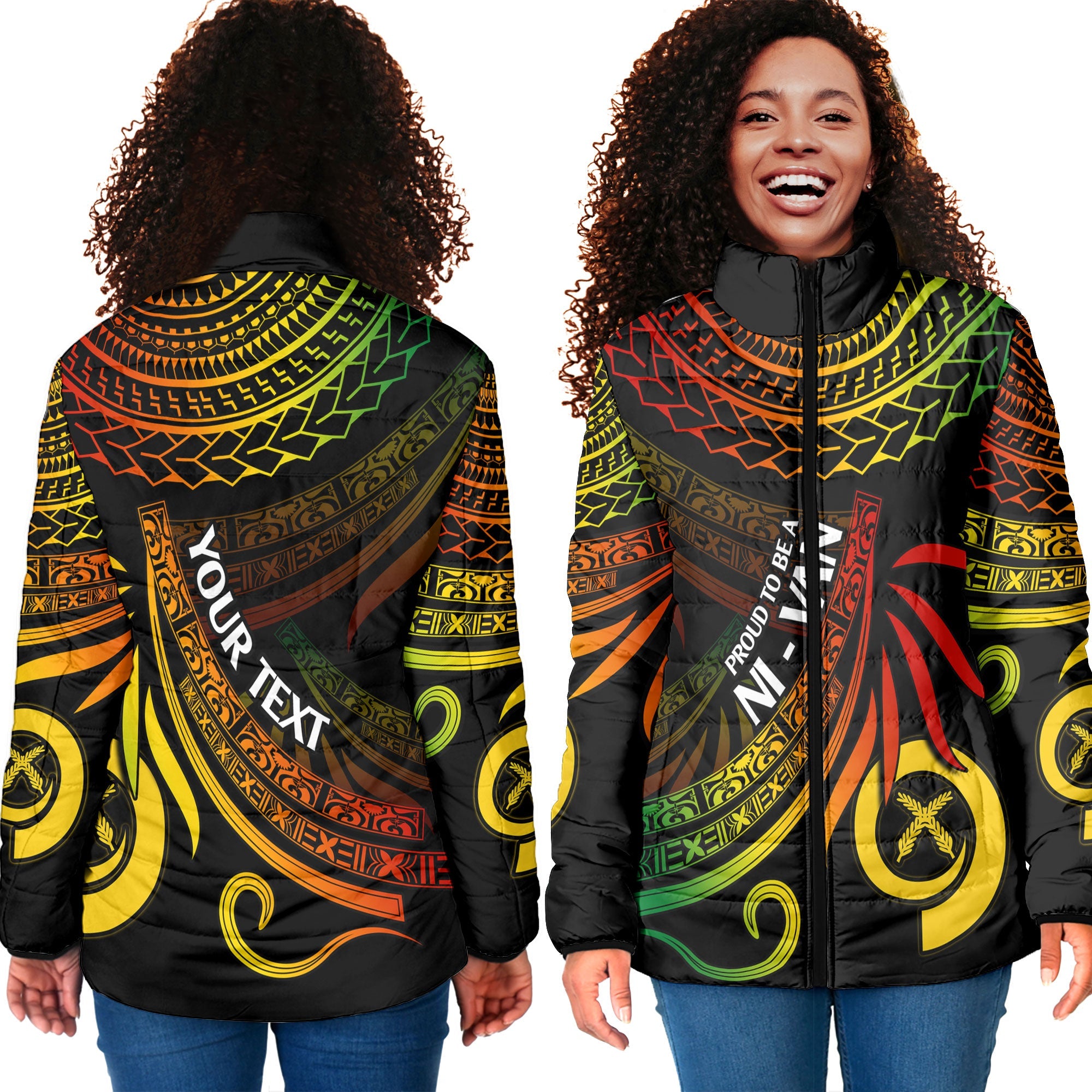 Custom Vanuatu Women Padded Jacket Happy Independence Polynesian Proud To Be A Ni Van V1