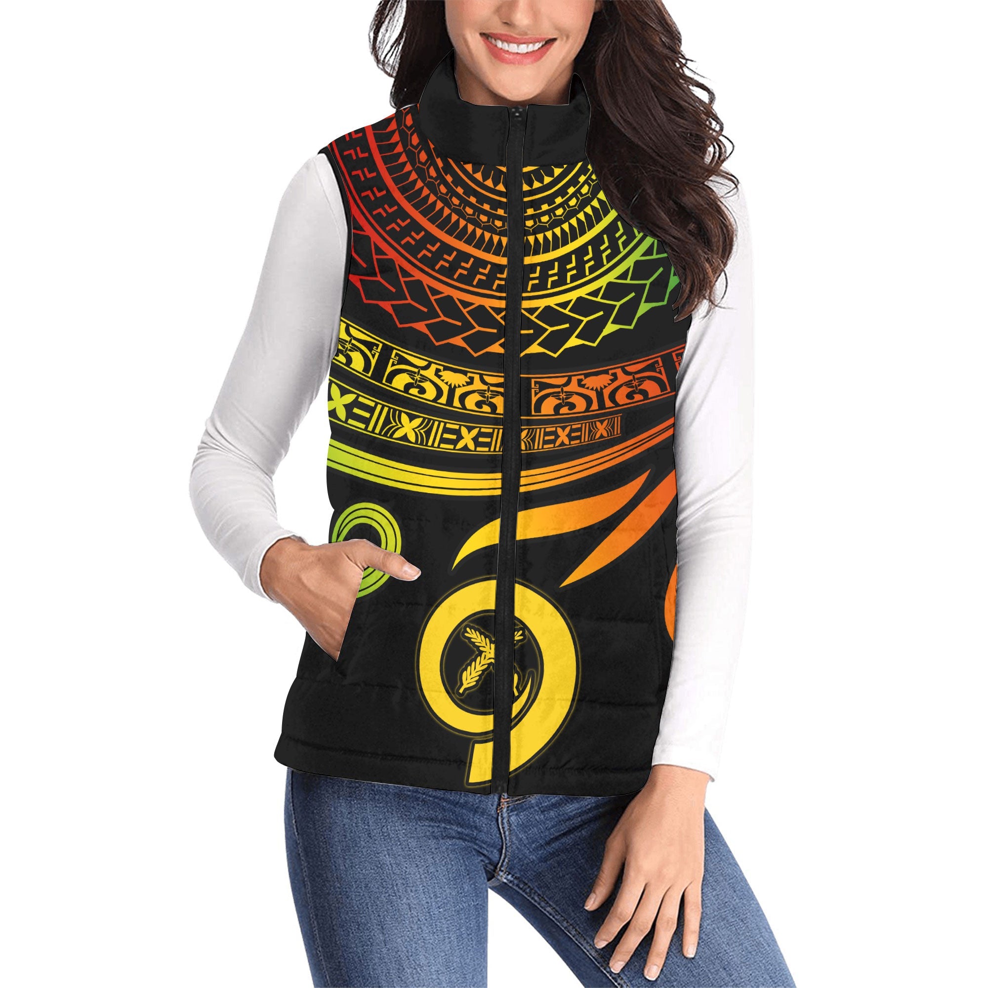 Custom Vanuatu Women Padded Jacket Vest Happy Independence Polynesian Proud To Be A Ni Van V2