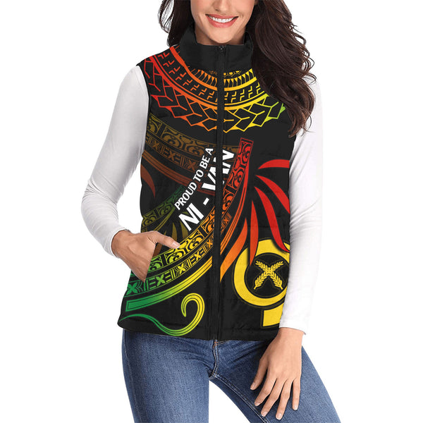 Custom Vanuatu Women Padded Jacket Vest Happy Independence Polynesian Proud To Be A Ni Van V1