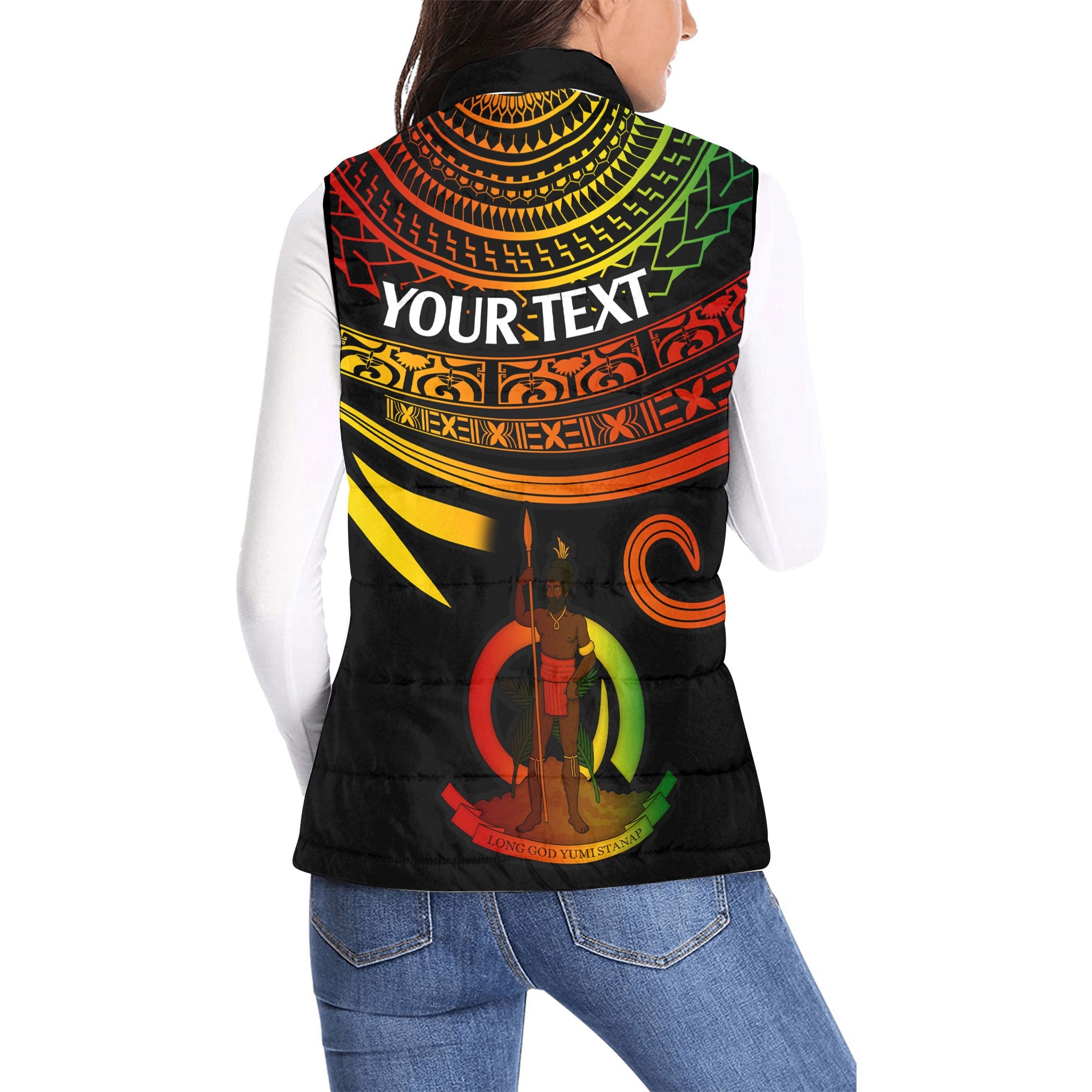 Custom Vanuatu Women Padded Jacket Vest Happy Independence Polynesian Proud To Be A Ni Van V2