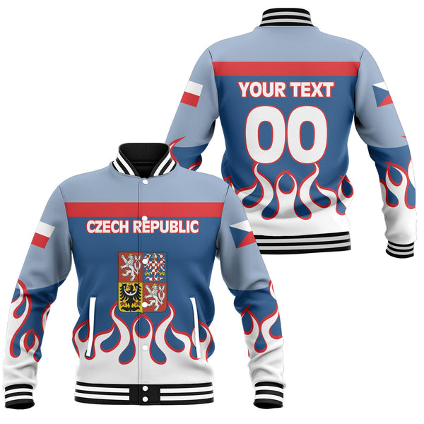 Czech Republic Baseball Jacket Flag & Coat Of Arms Fire Hockey Style