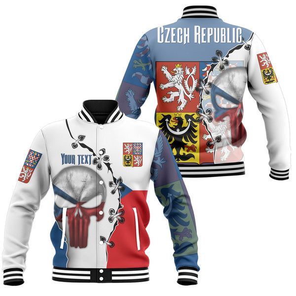 Czech Republic Baseball Jacket Flag & Coat Of Arms Skull Style