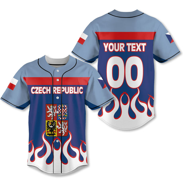 Czech Republic Baseball Jersey Flag & Coat Of Arms Fire Hockey Style