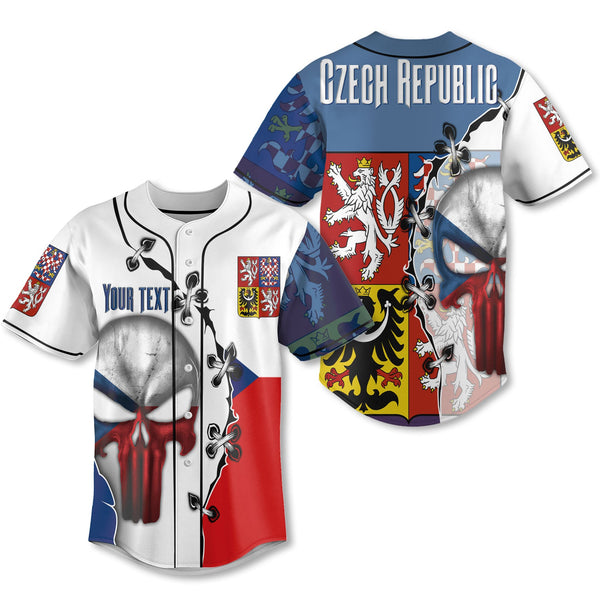 Czech Republic Baseball Jersey Flag & Coat Of Arms Skull Style