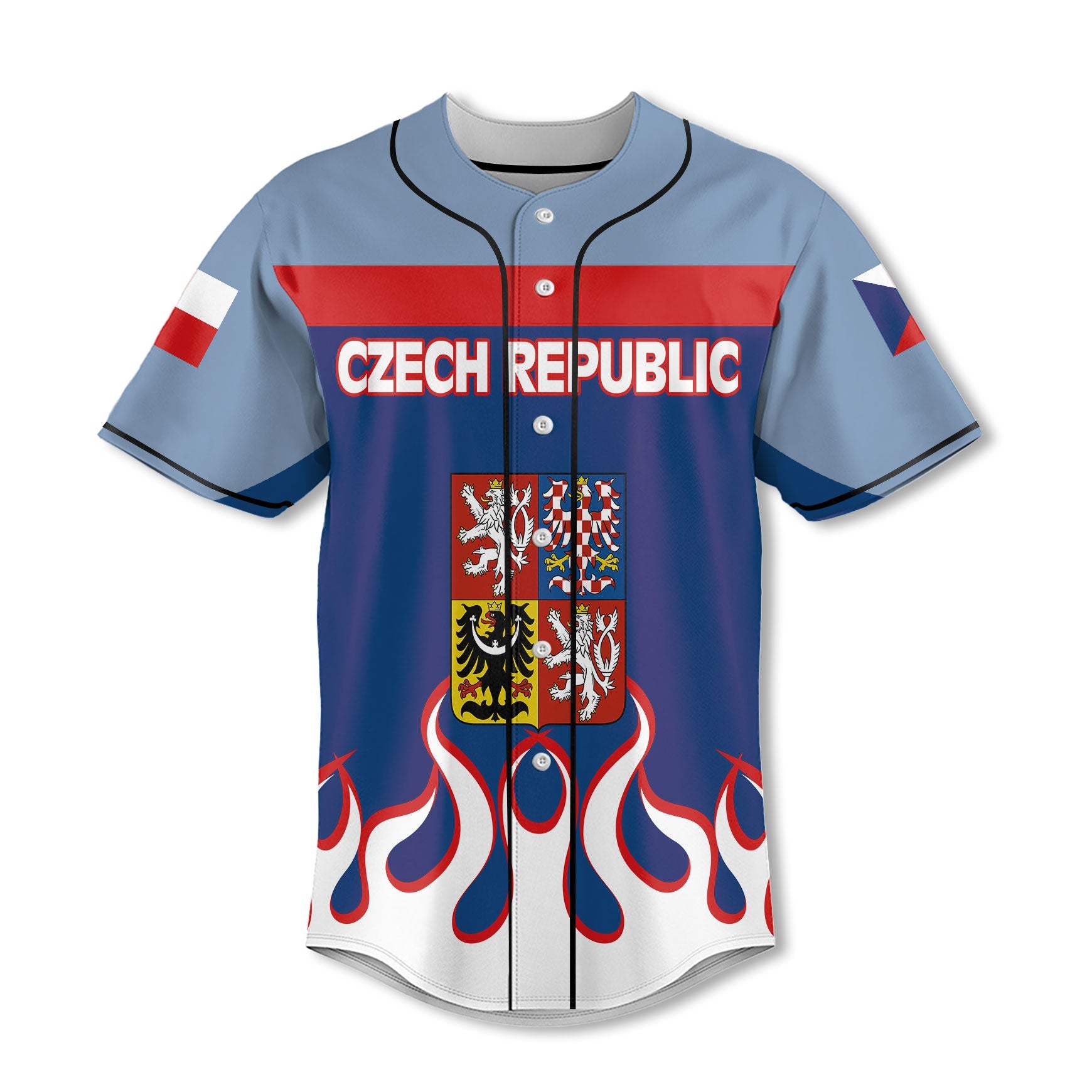 Czech Republic Baseball Jersey Flag & Coat Of Arms Fire Hockey Style