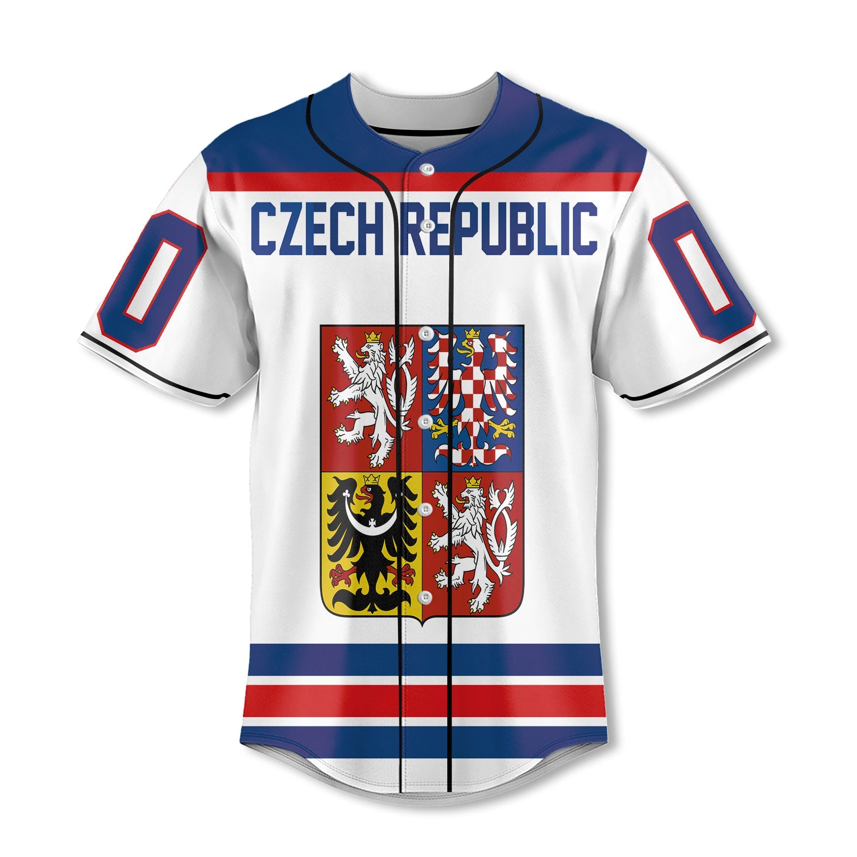 Czech Republic Baseball Jersey Flag & Coat Of Arms Hockey Style