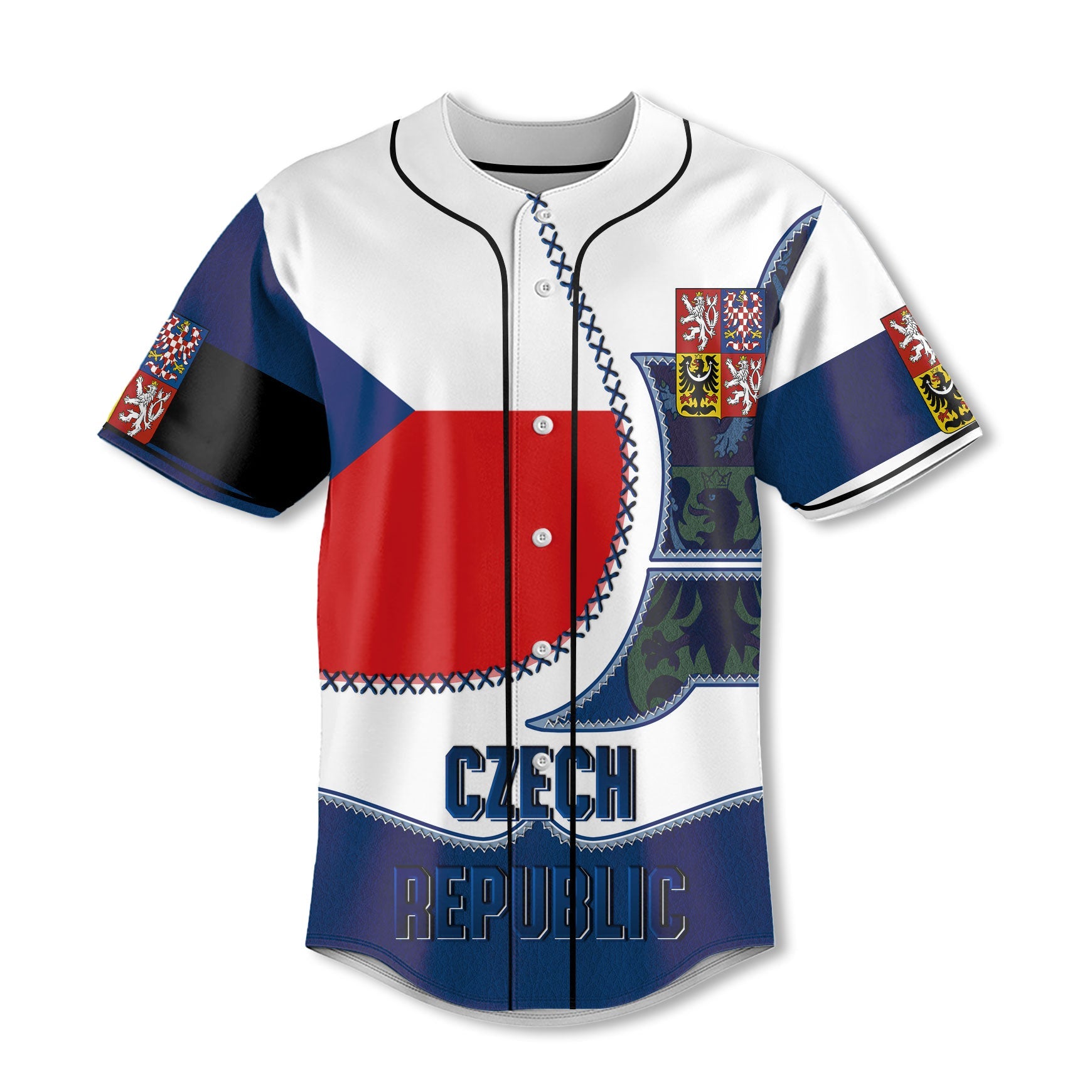 Czech Republic Baseball Jersey Flag & Coat Of Arms Leather Style