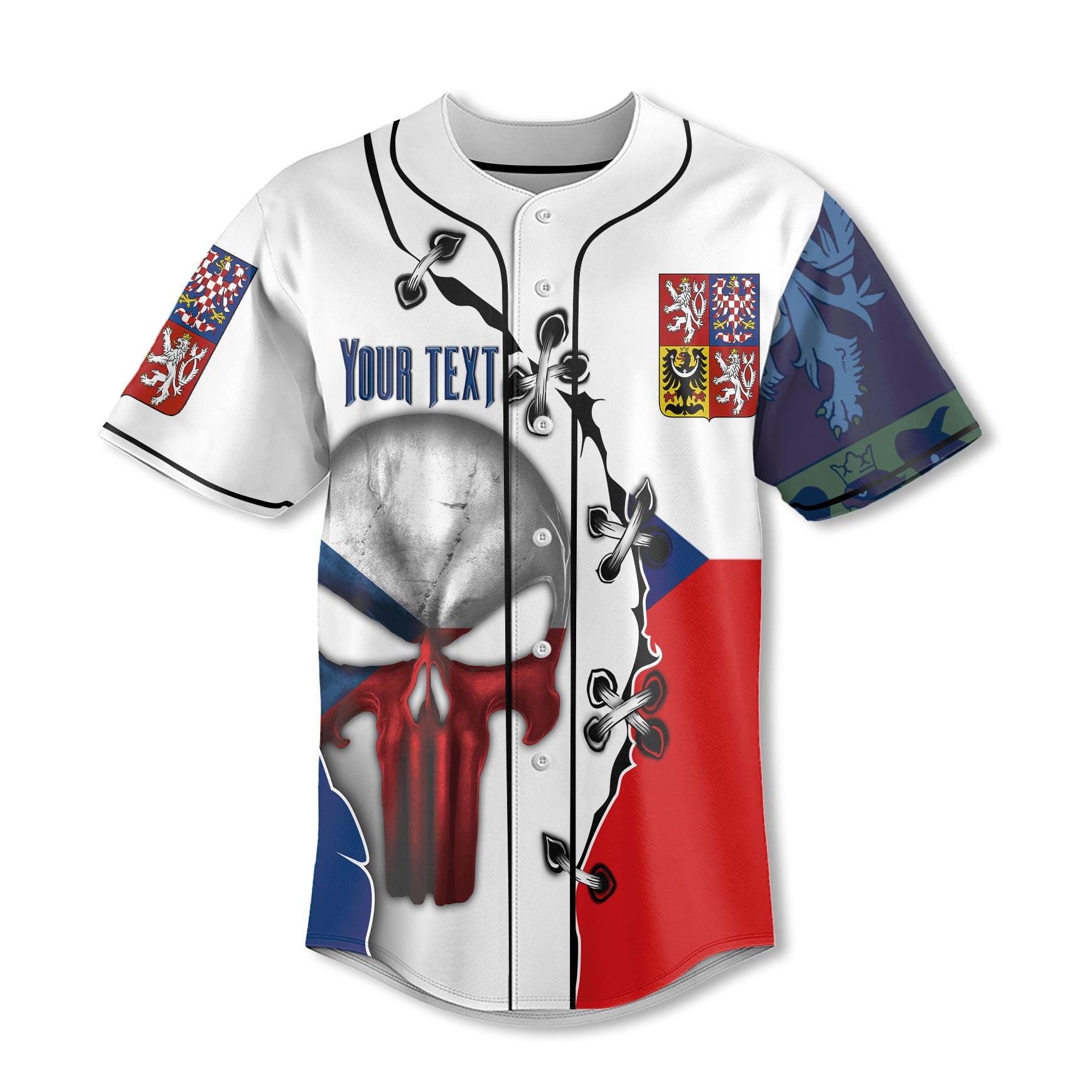 Czech Republic Baseball Jersey Flag & Coat Of Arms Skull Style