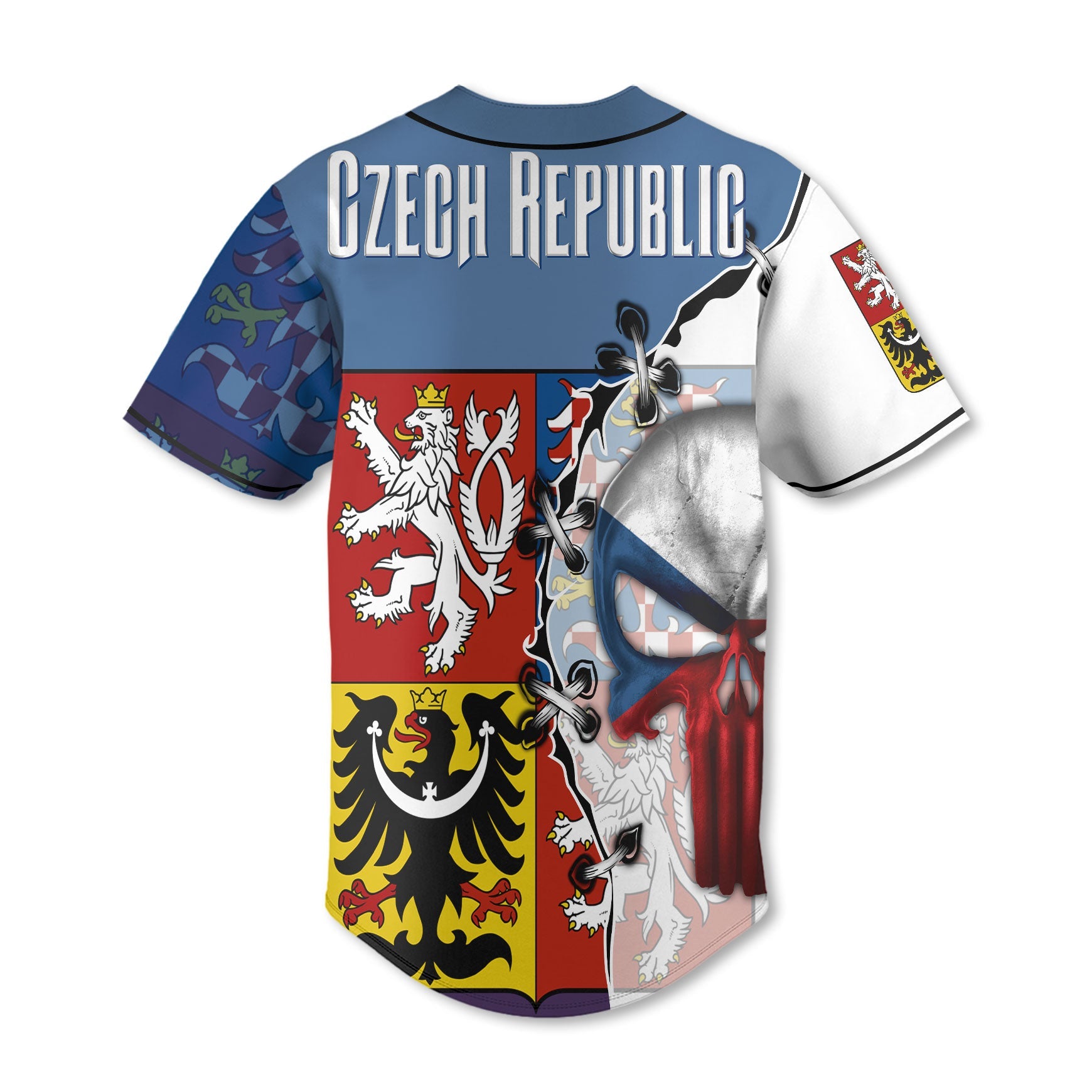 Czech Republic Baseball Jersey Flag & Coat Of Arms Skull Style