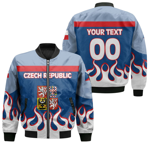 Czech Republic Bomber Jacket Flag & Coat Of Arms Fire Hockey Style